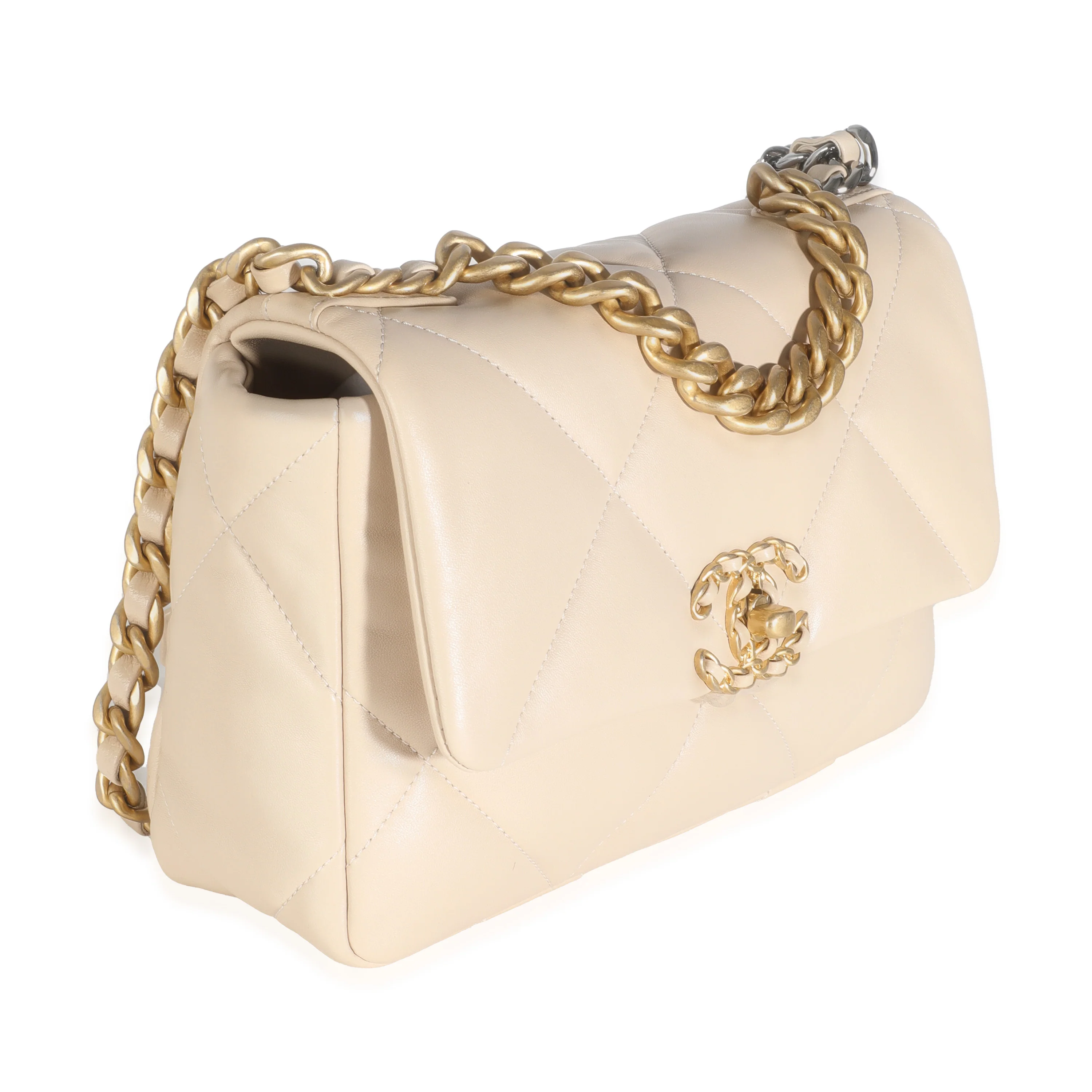 Beige Quilted Lambskin Small Chanel 19 Flap Bag - Image 3