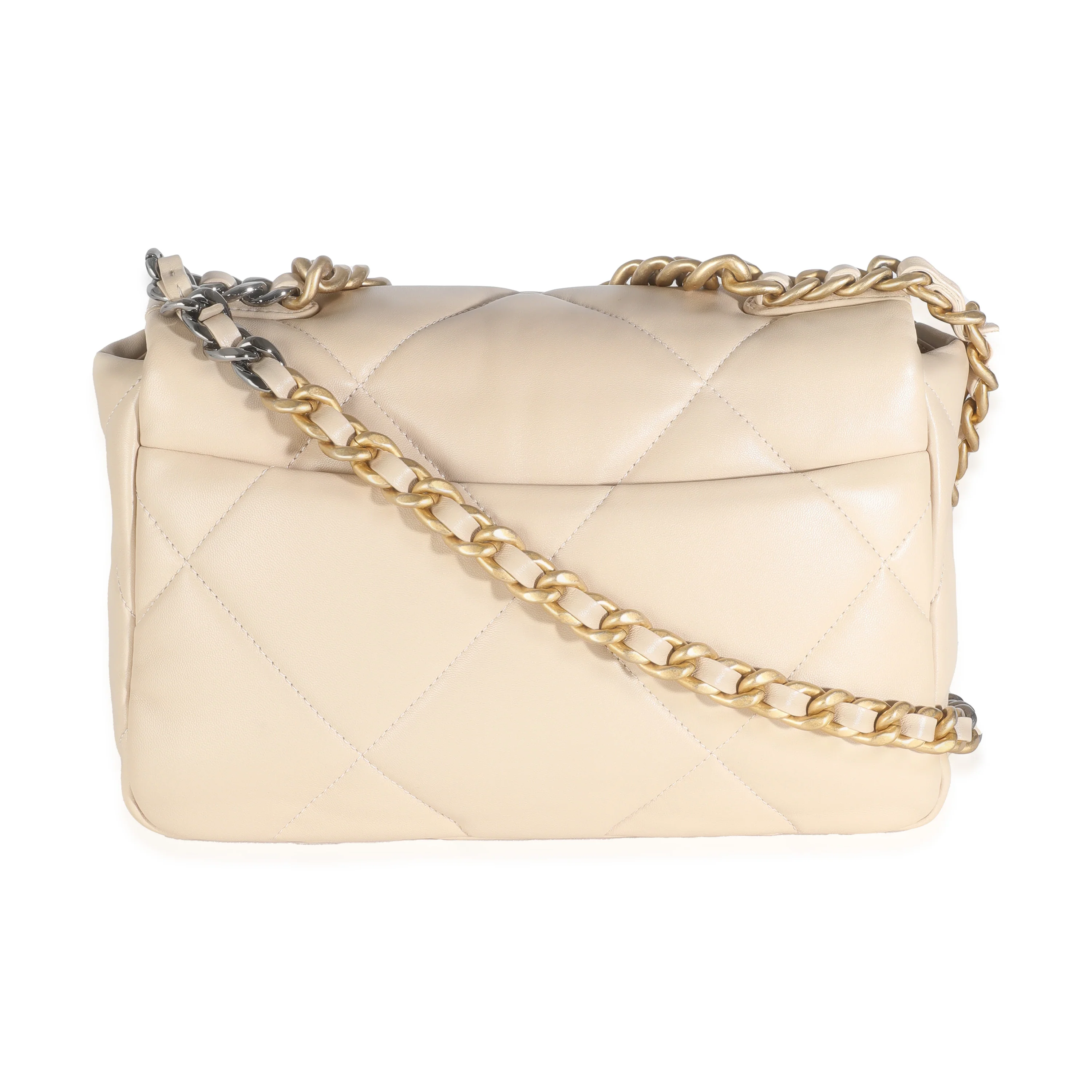 Beige Quilted Lambskin Small Chanel 19 Flap Bag - Image 4