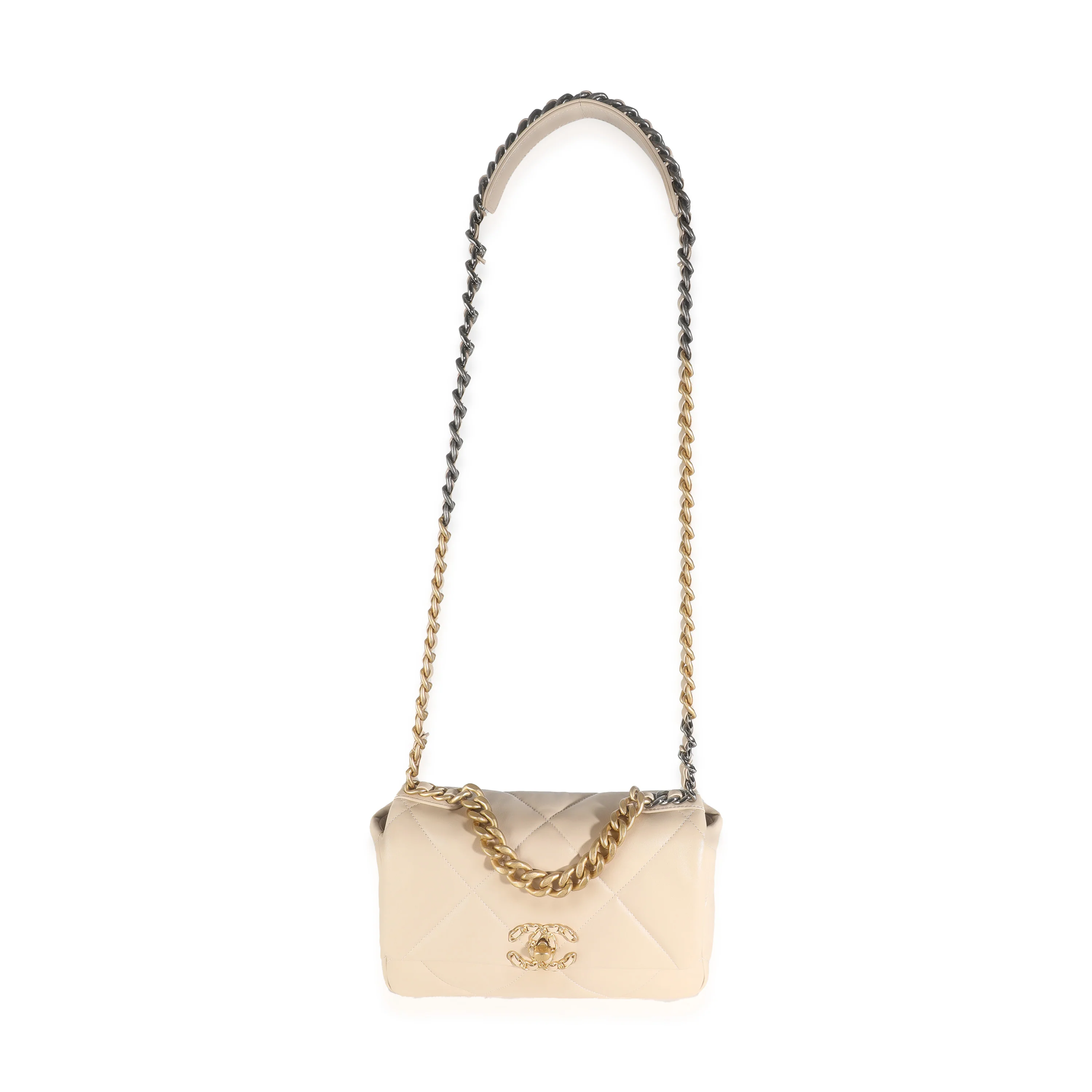 Beige Quilted Lambskin Small Chanel 19 Flap Bag - Image 8