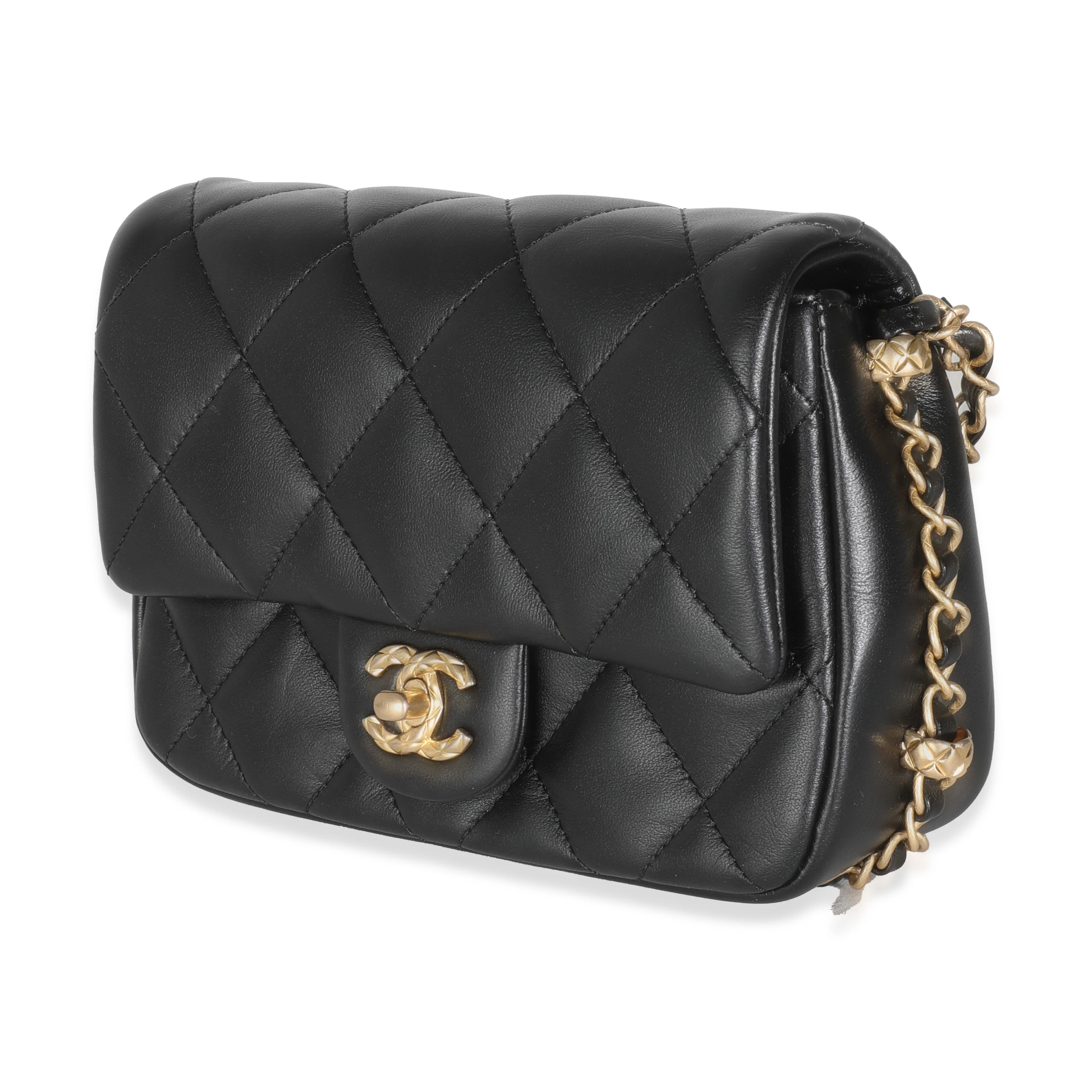Black Quilted Lambskin Chain Around Mini Square Flap Bag - Image 2