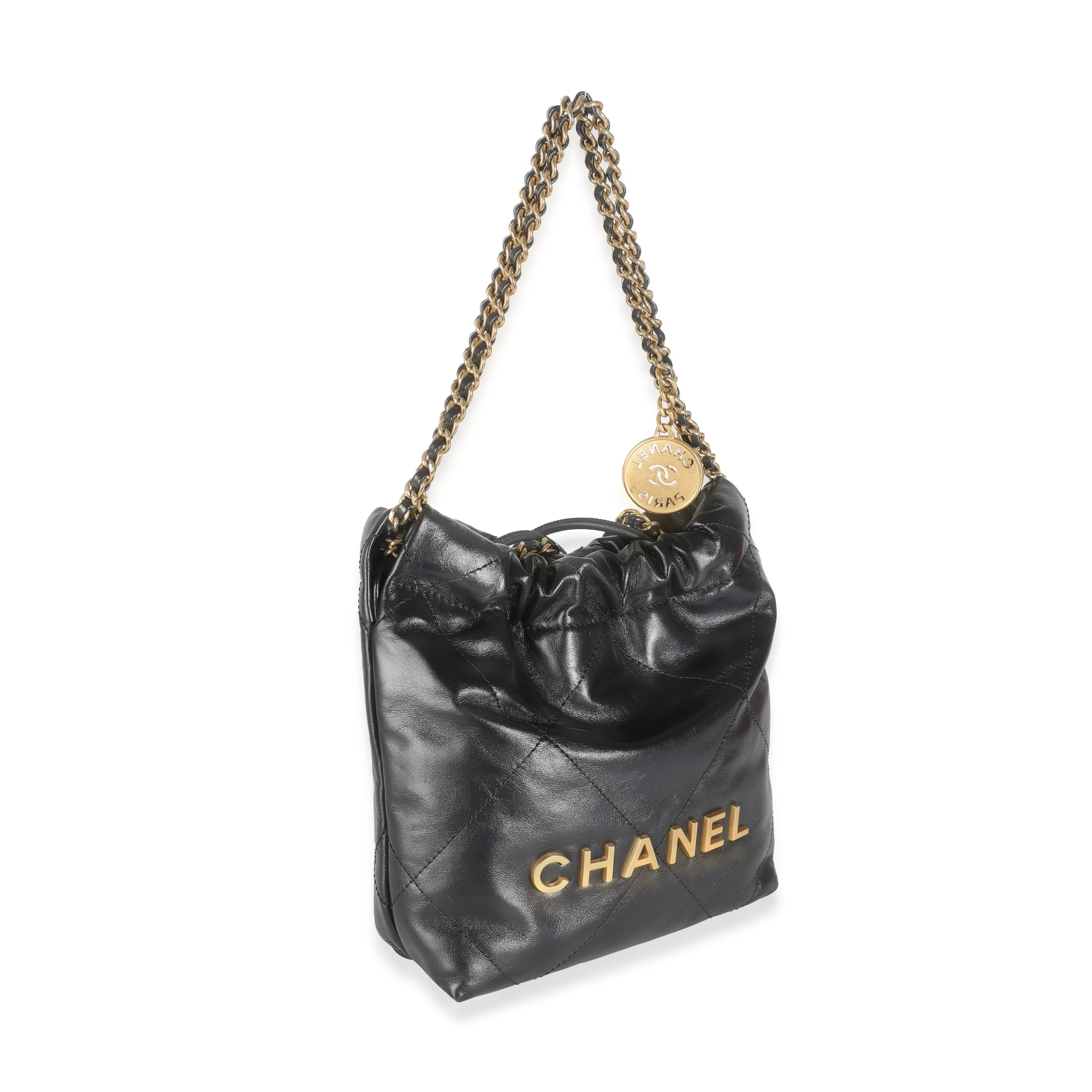 Black Shiny Quilted Calfskin Mini Chanel 22 - Image 3