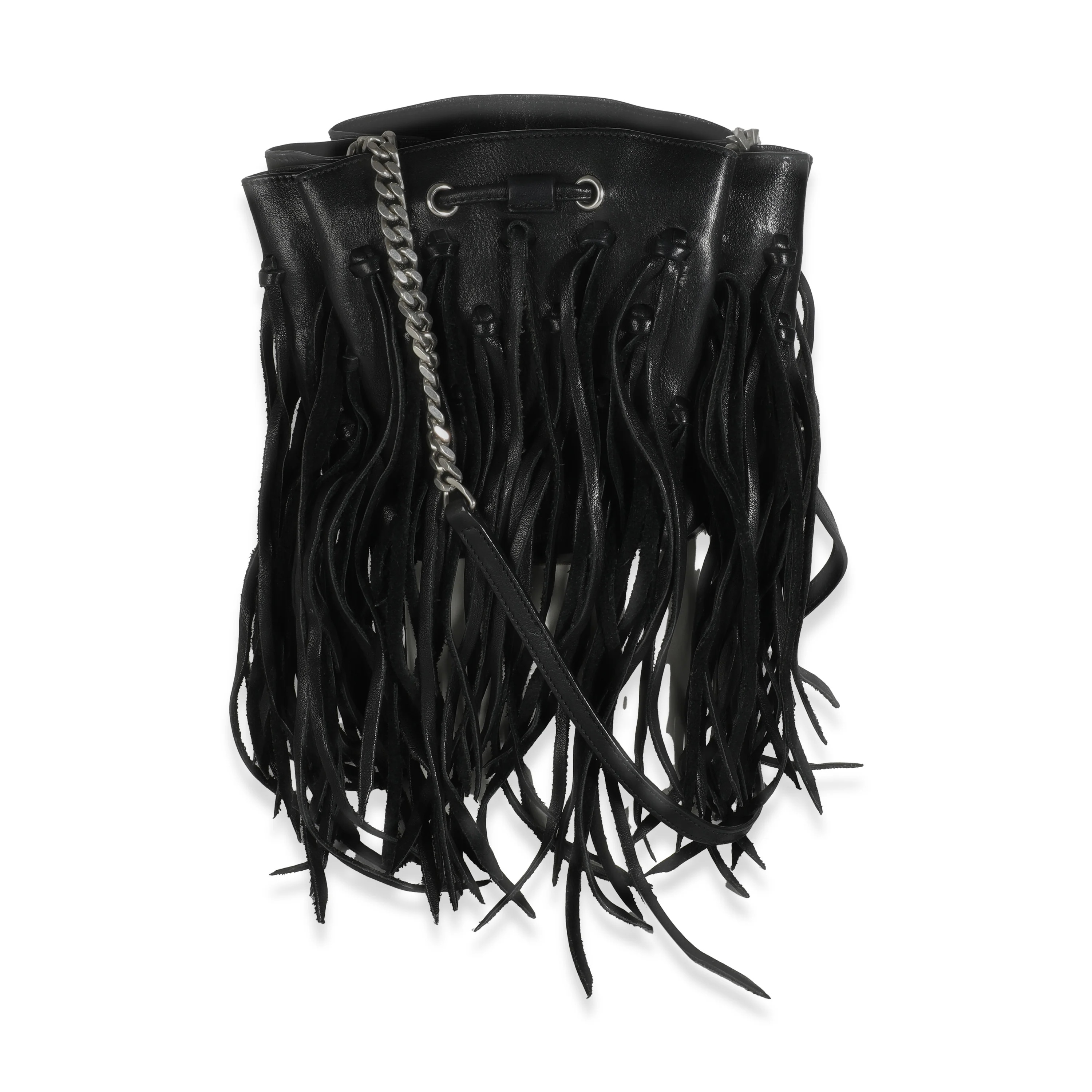 Black Calfskin Fringe Monogram Mini Bourse Bucket - Image 4