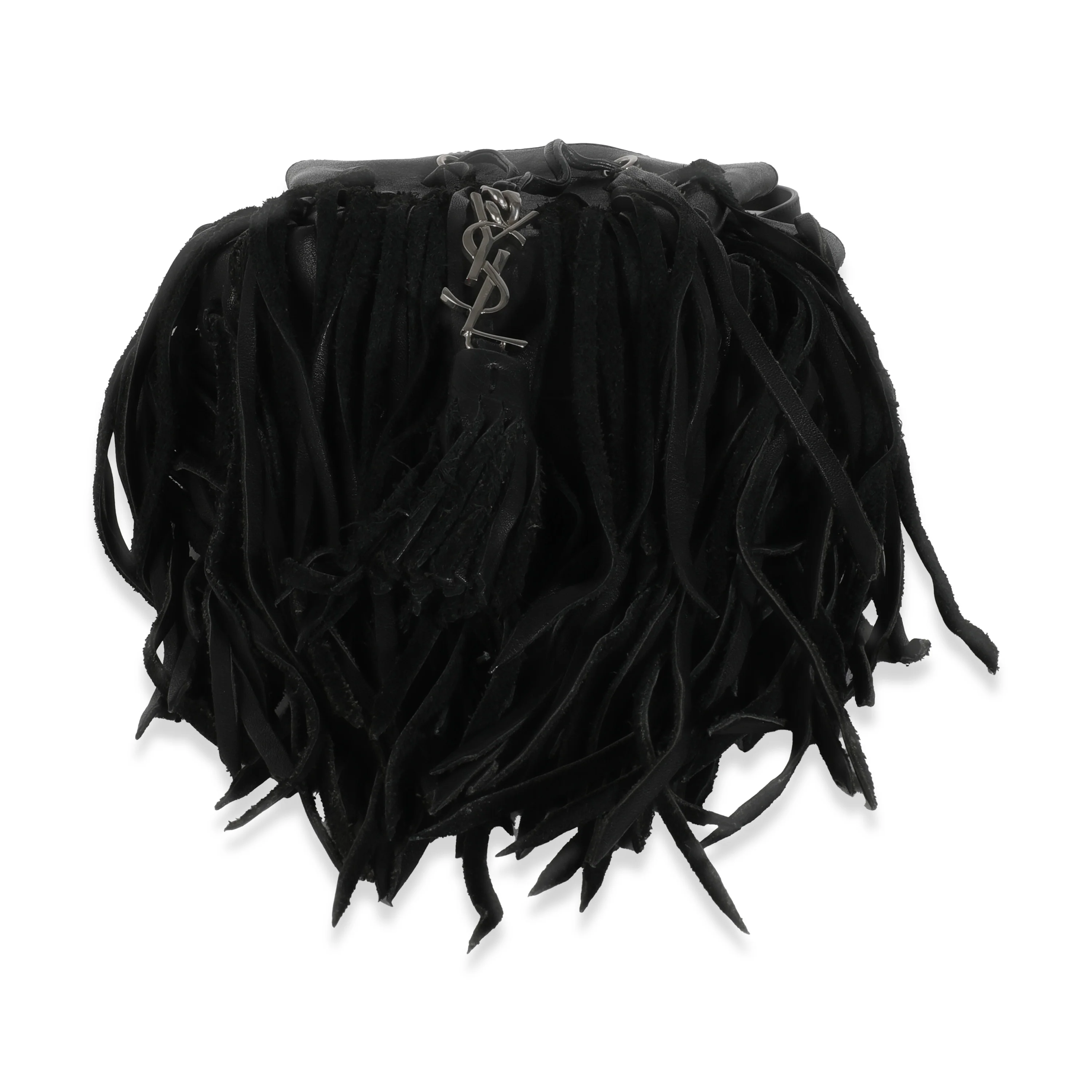 Black Calfskin Fringe Monogram Mini Bourse Bucket - Image 5