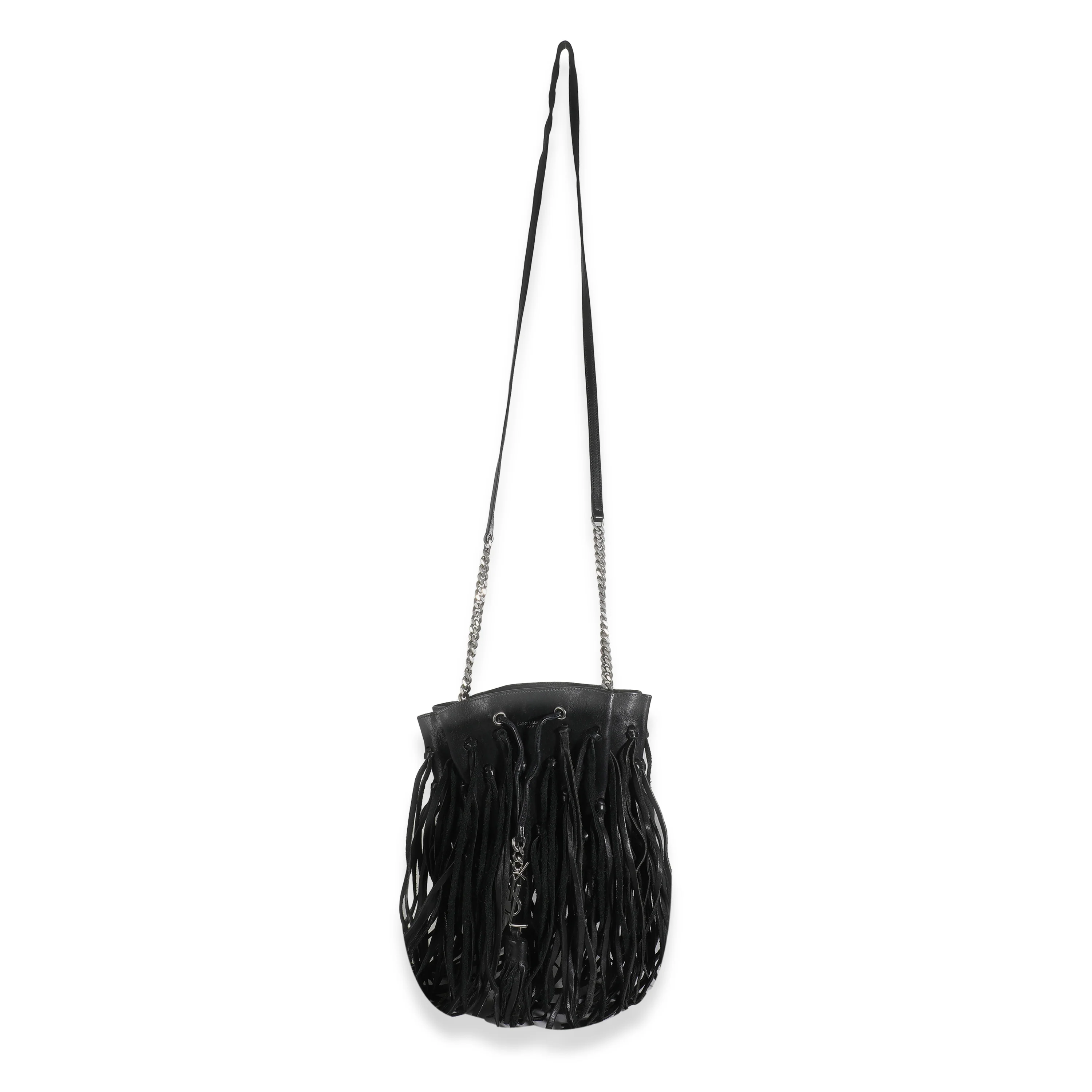Black Calfskin Fringe Monogram Mini Bourse Bucket - Image 6