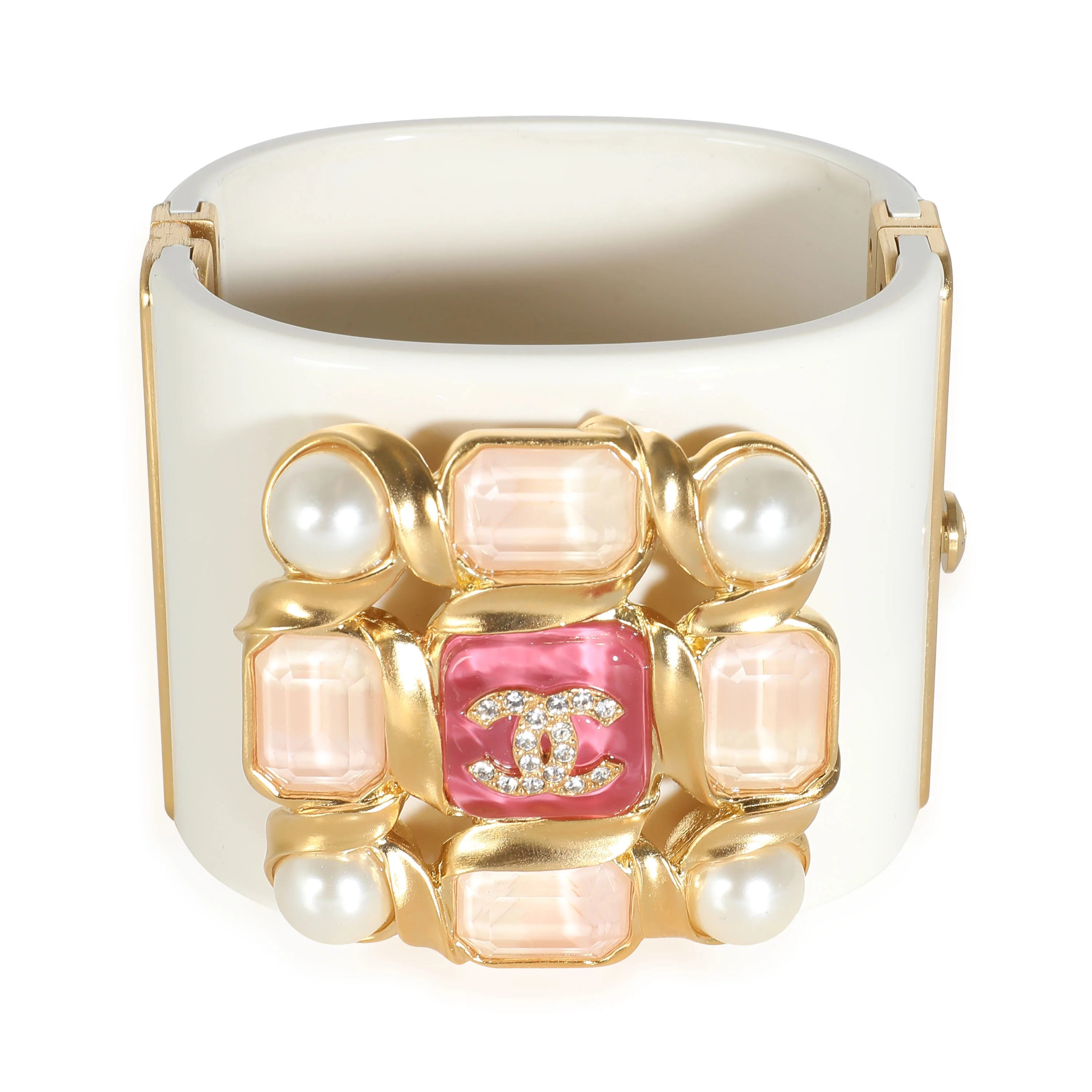 2022 White Resin Wide Bangle With Faux Pearl & Gripox