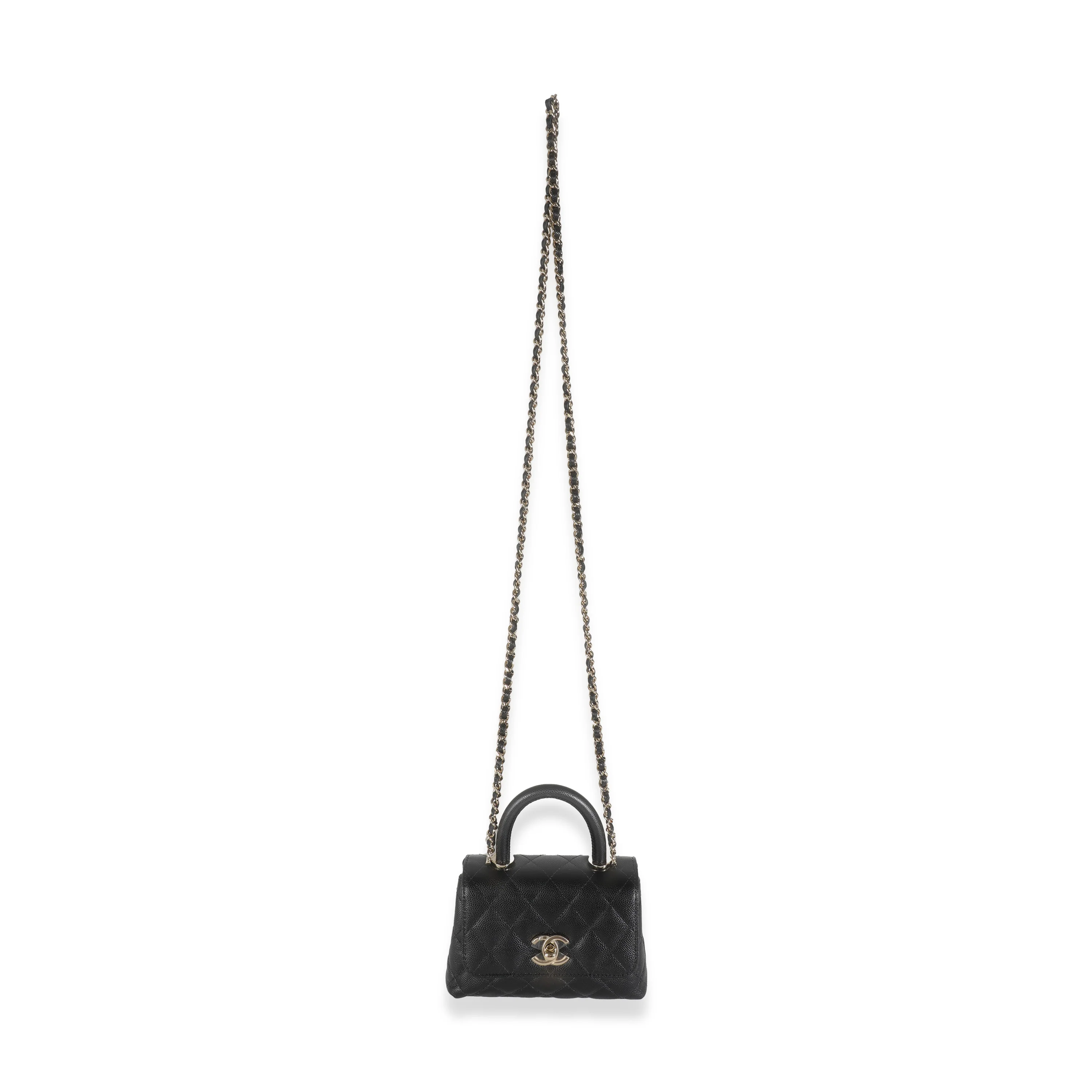 24K Black Quilted Caviar Extra Mini Coco Top Handle Handbag - Image 8