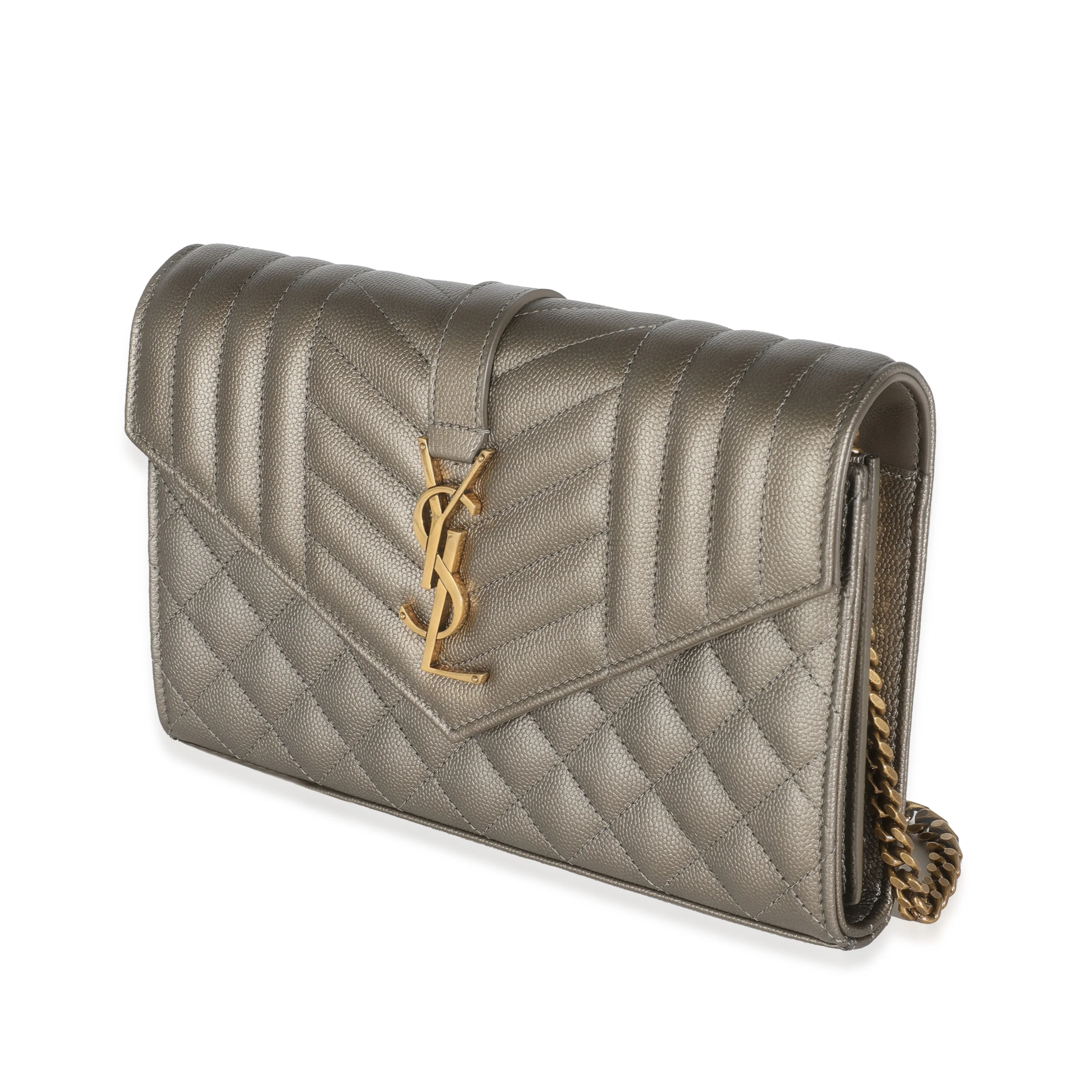 Piombo Metallic Mix Matelasse Grain De Poudre Chain Wallet - Image 2