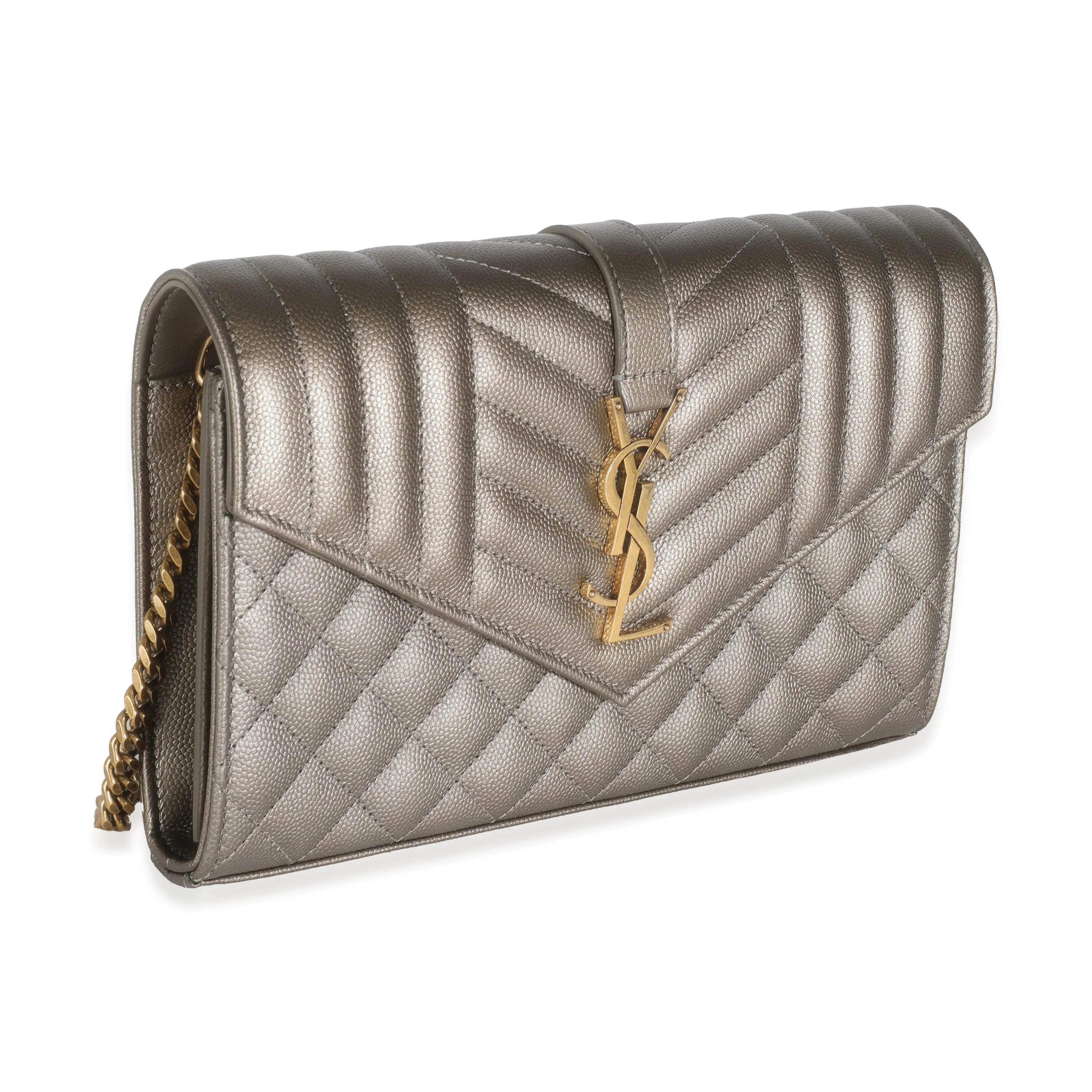 Piombo Metallic Mix Matelasse Grain De Poudre Chain Wallet - Image 3