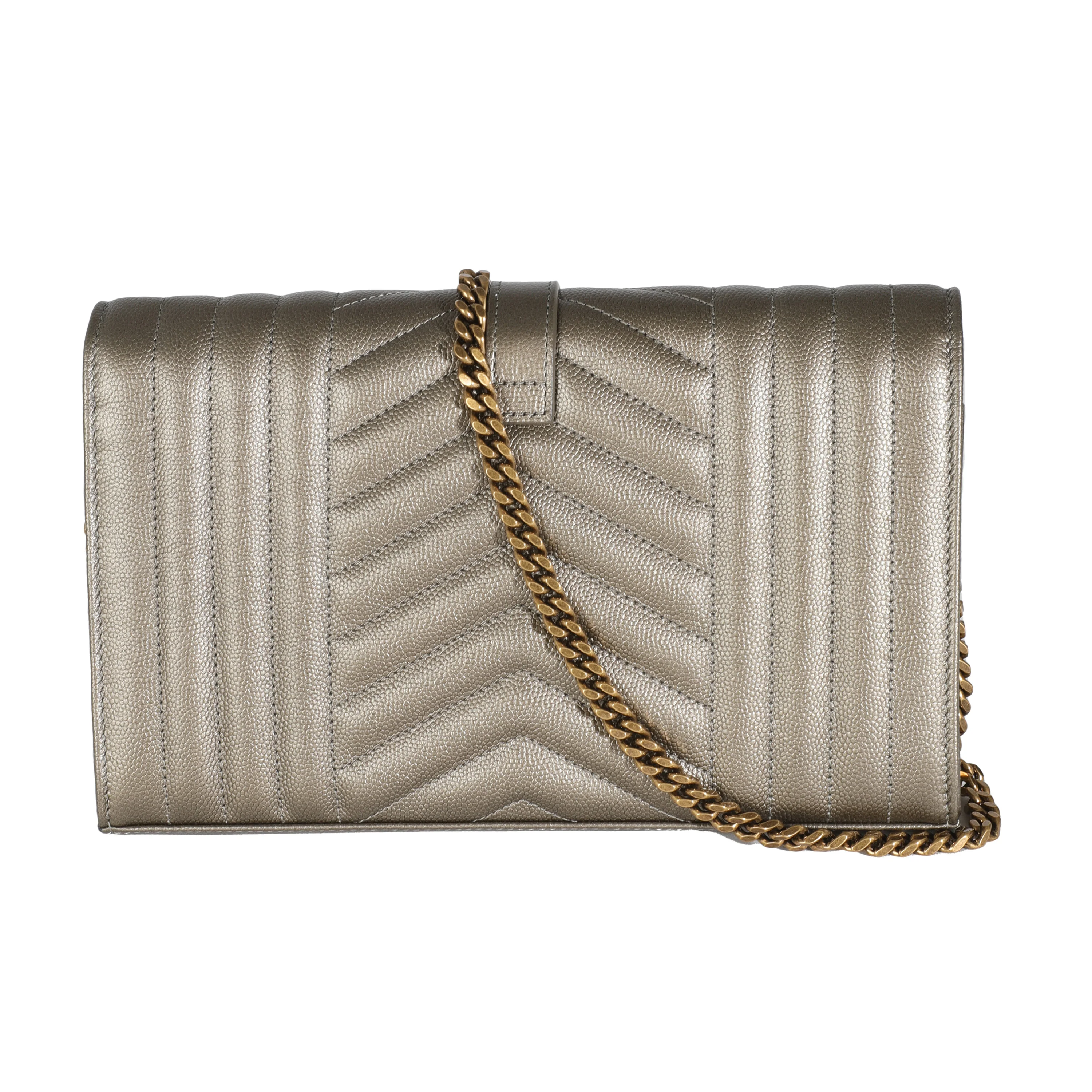 Piombo Metallic Mix Matelasse Grain De Poudre Chain Wallet - Image 4
