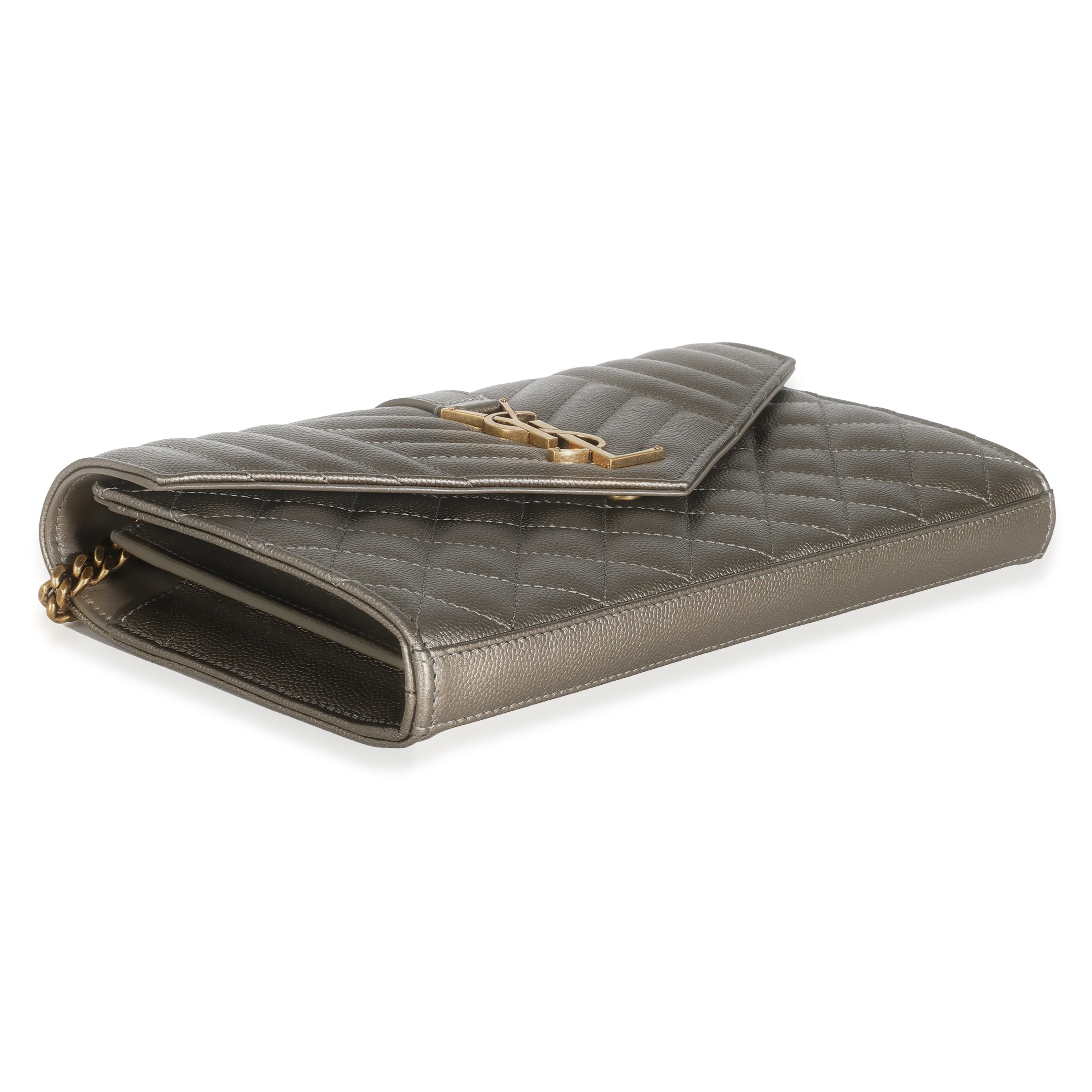 Piombo Metallic Mix Matelasse Grain De Poudre Chain Wallet - Image 6