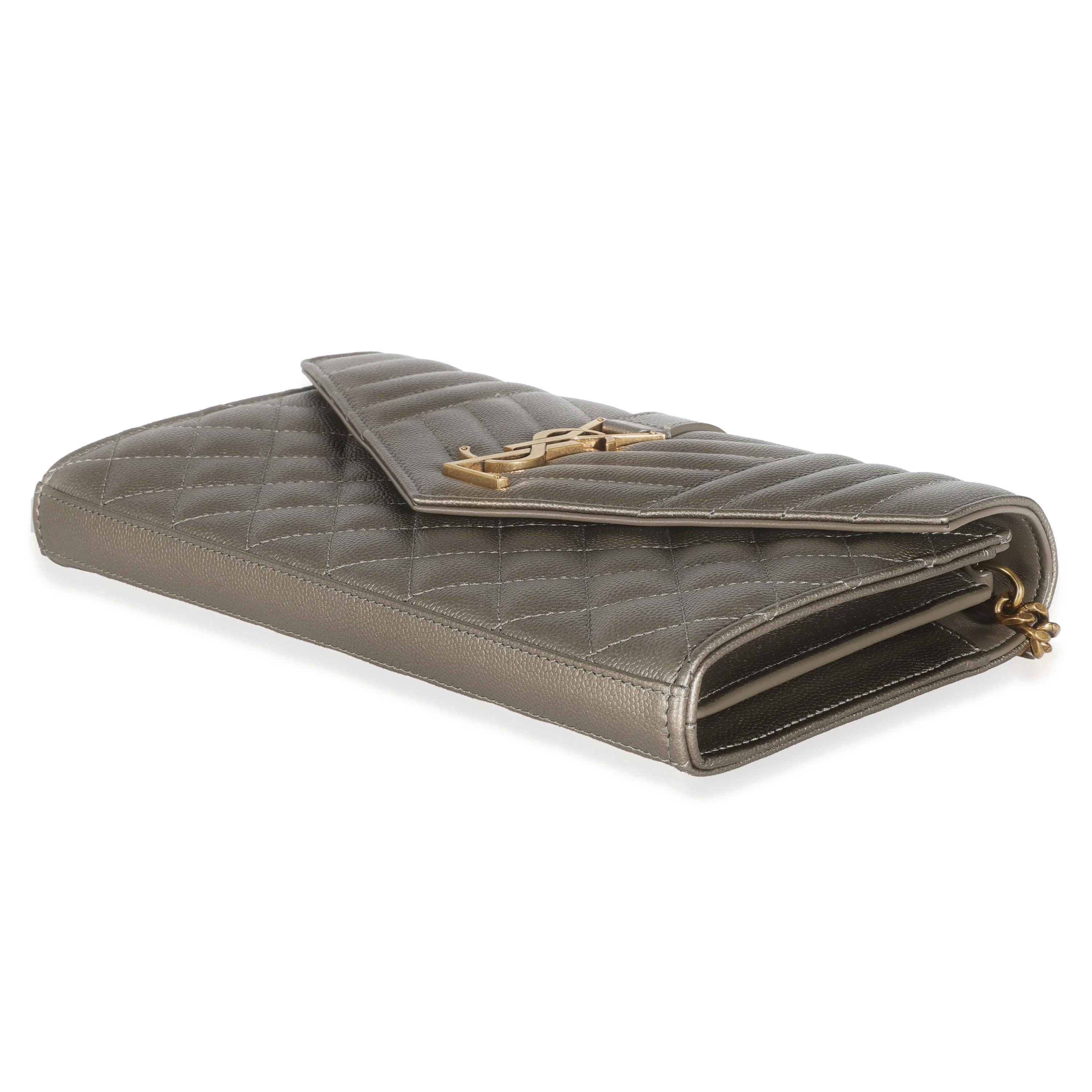 Piombo Metallic Mix Matelasse Grain De Poudre Chain Wallet - Image 7