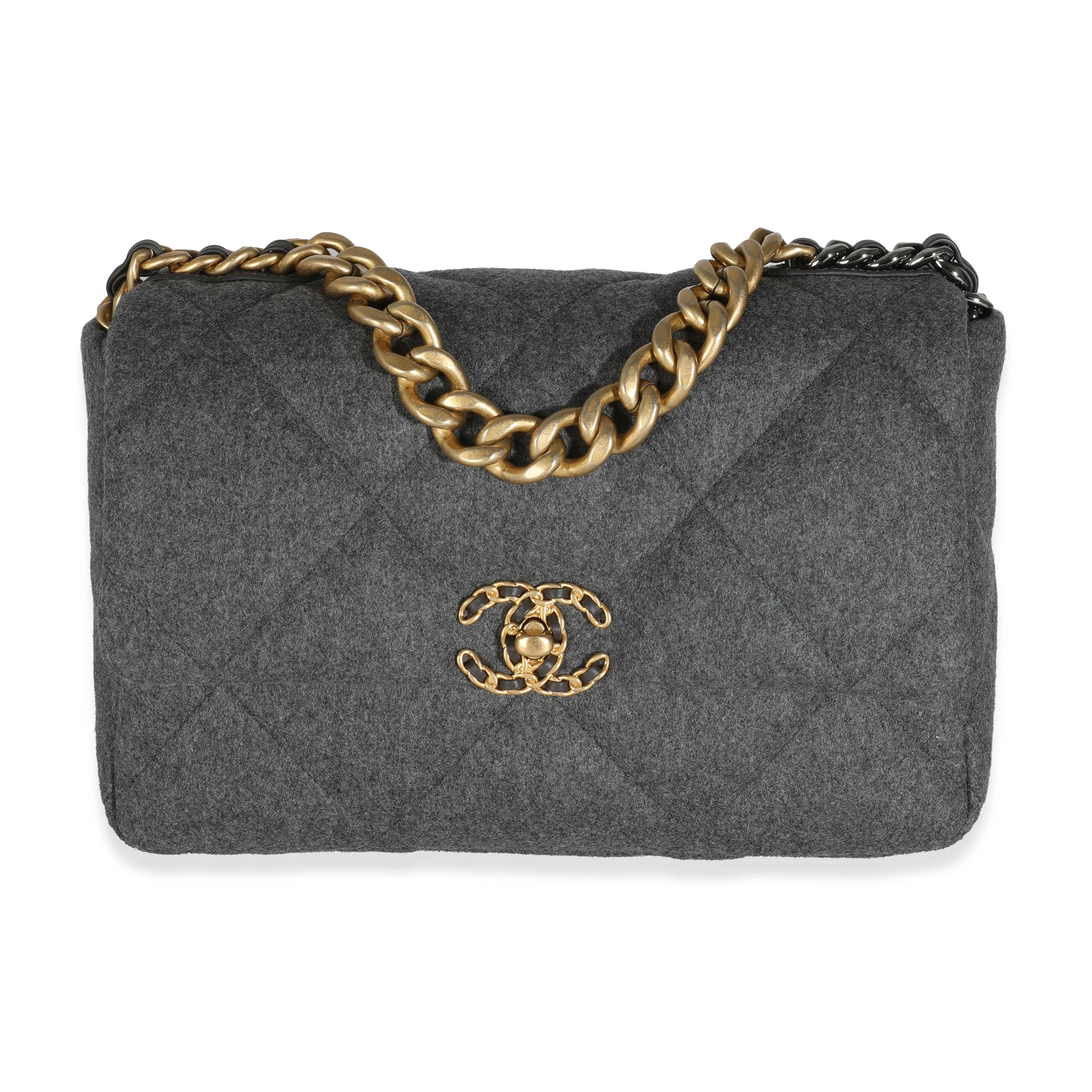 Grey Quilted Felt Medium Chanel 19 Flap Bag