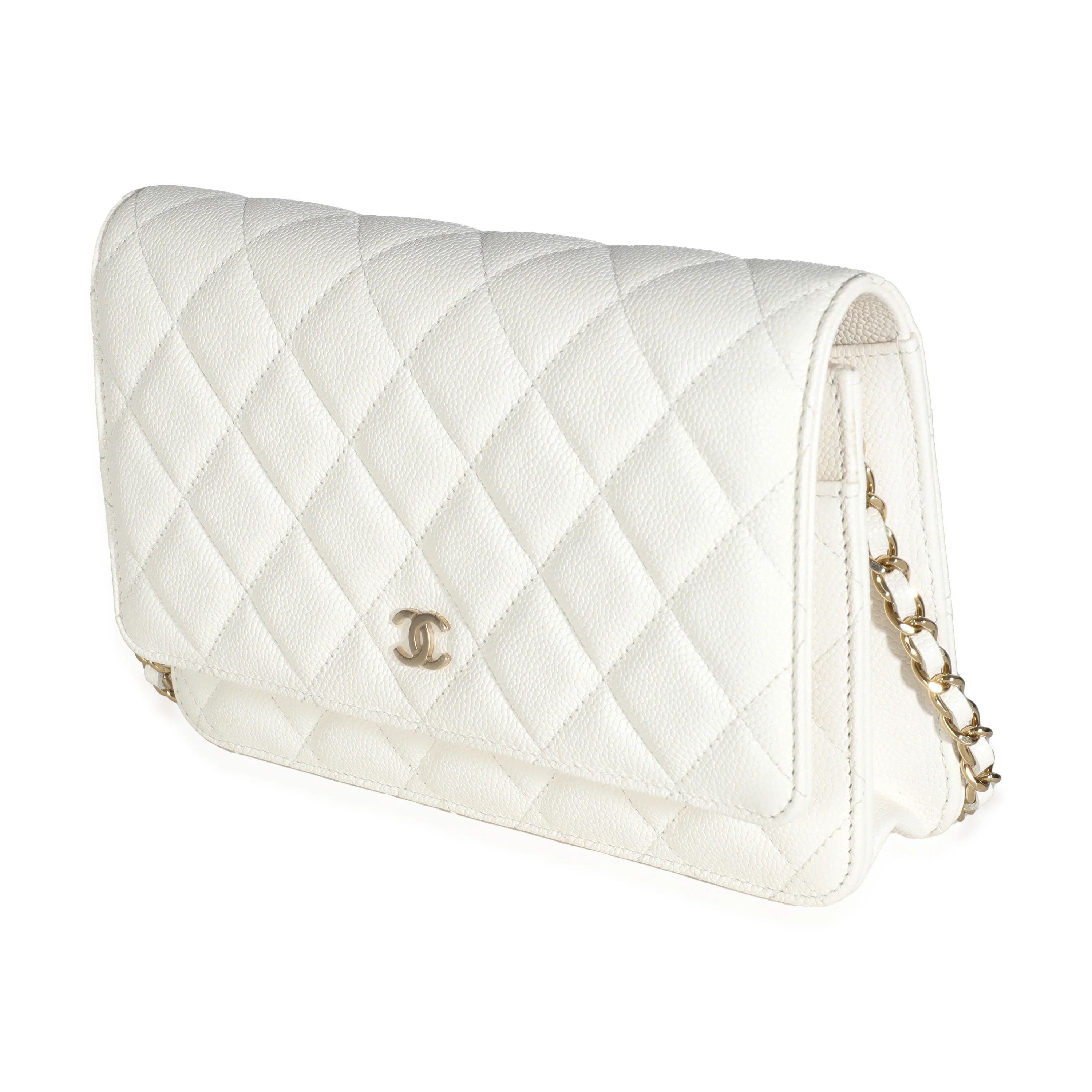 23A White Quilted Caviar Classic Wallet On Chain - Image 2