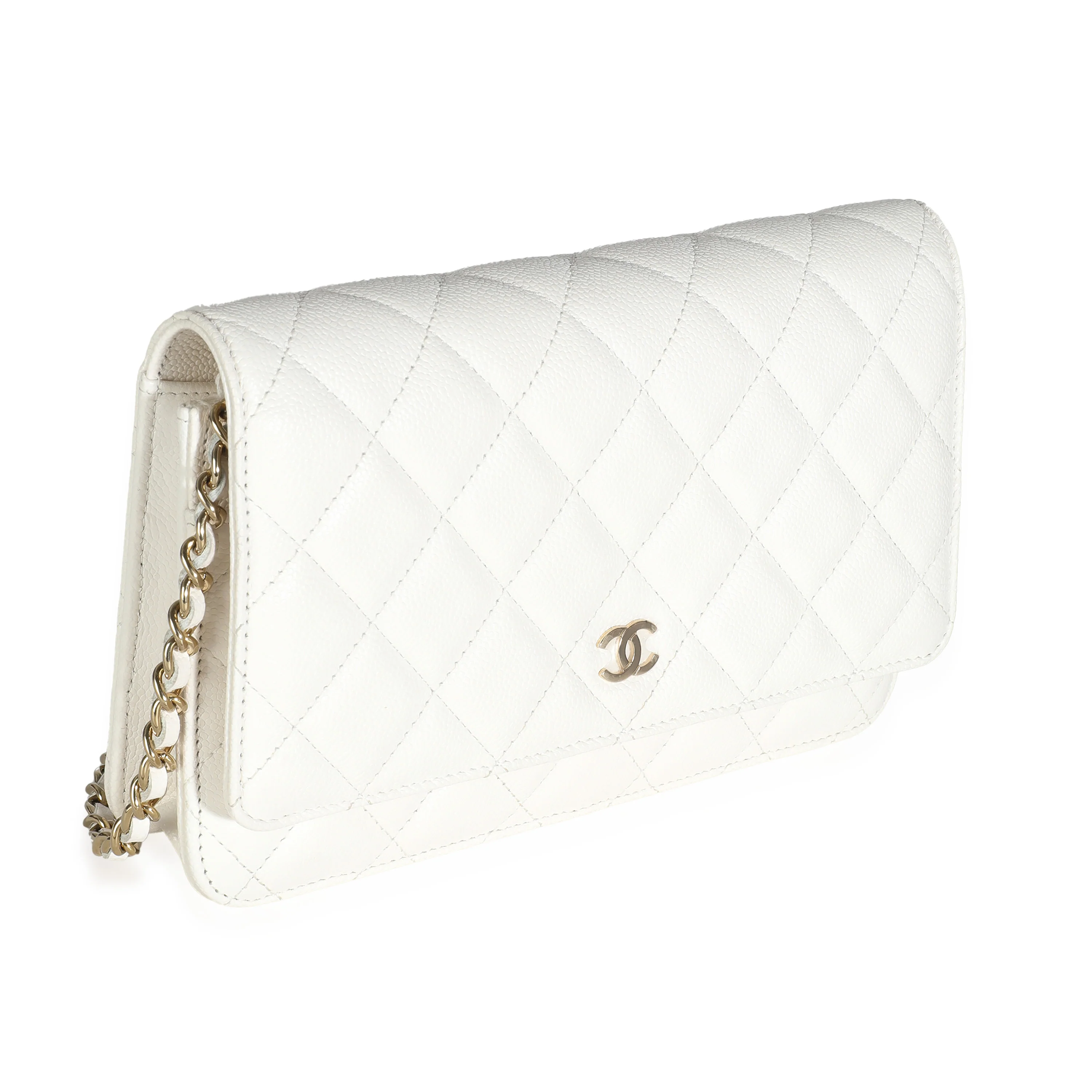23A White Quilted Caviar Classic Wallet On Chain - Image 3
