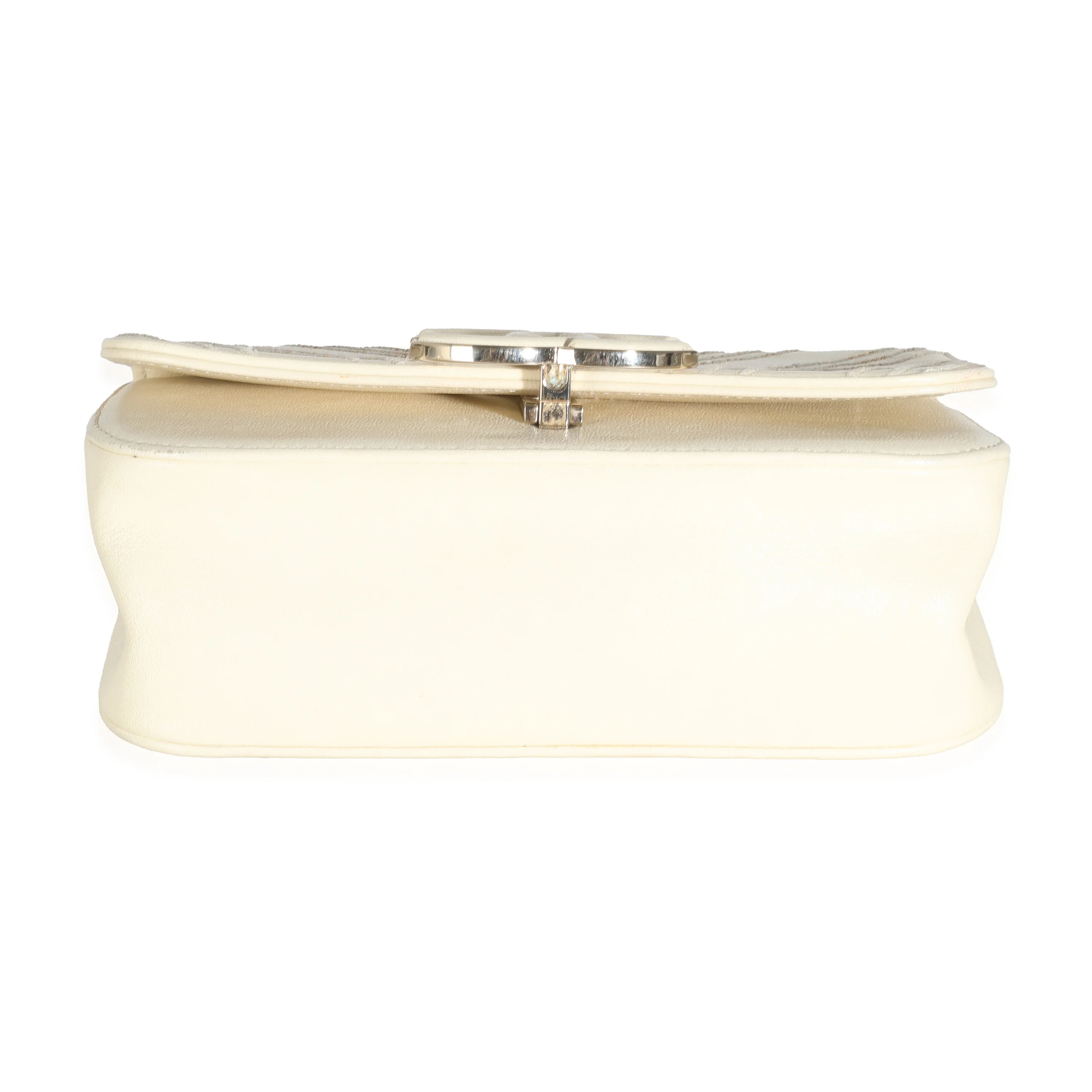 White Sheepskin Chevron Small Subtle Flap Bag - Image 6