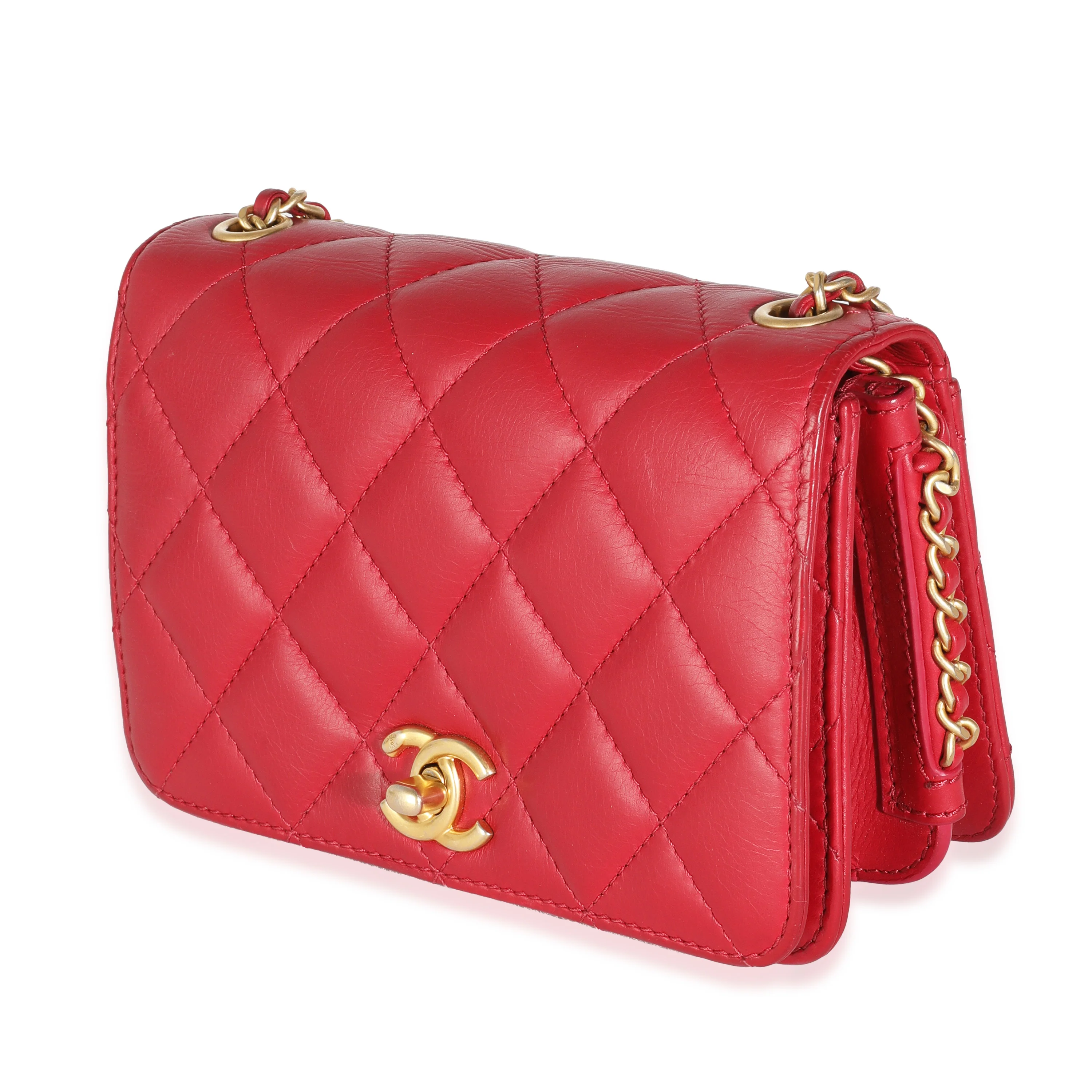 Red Quilted Lambskin Side Chain Mini Flap Bag - Image 2