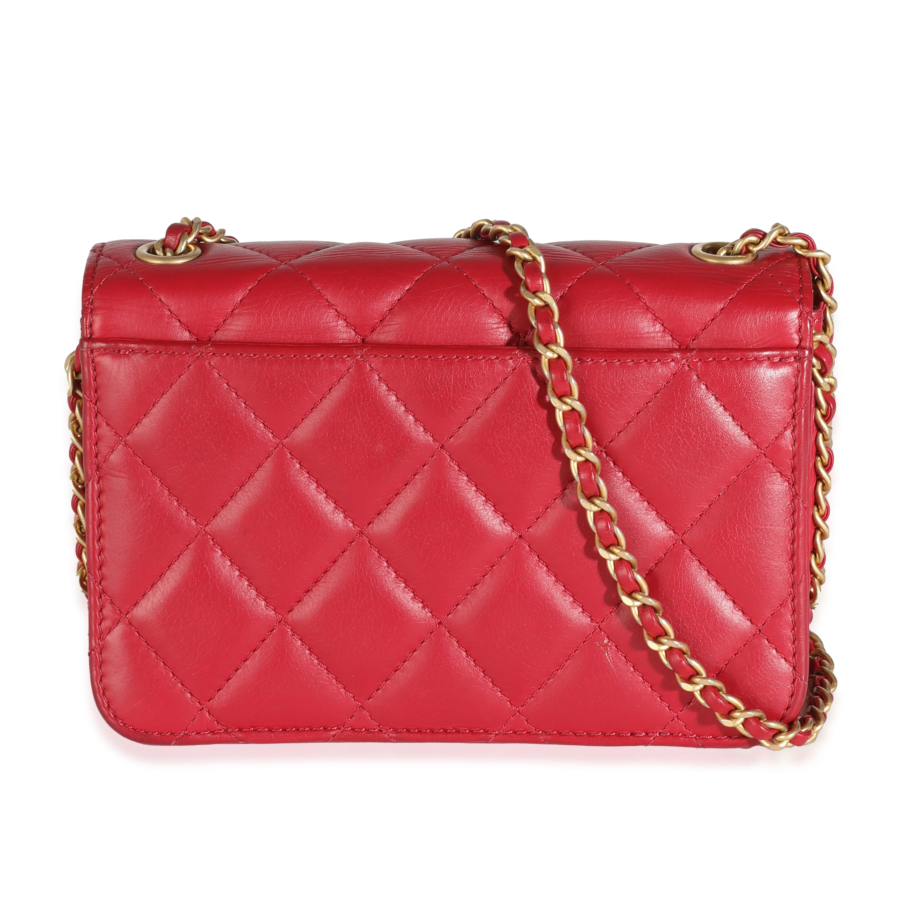 Red Quilted Lambskin Side Chain Mini Flap Bag - Image 4