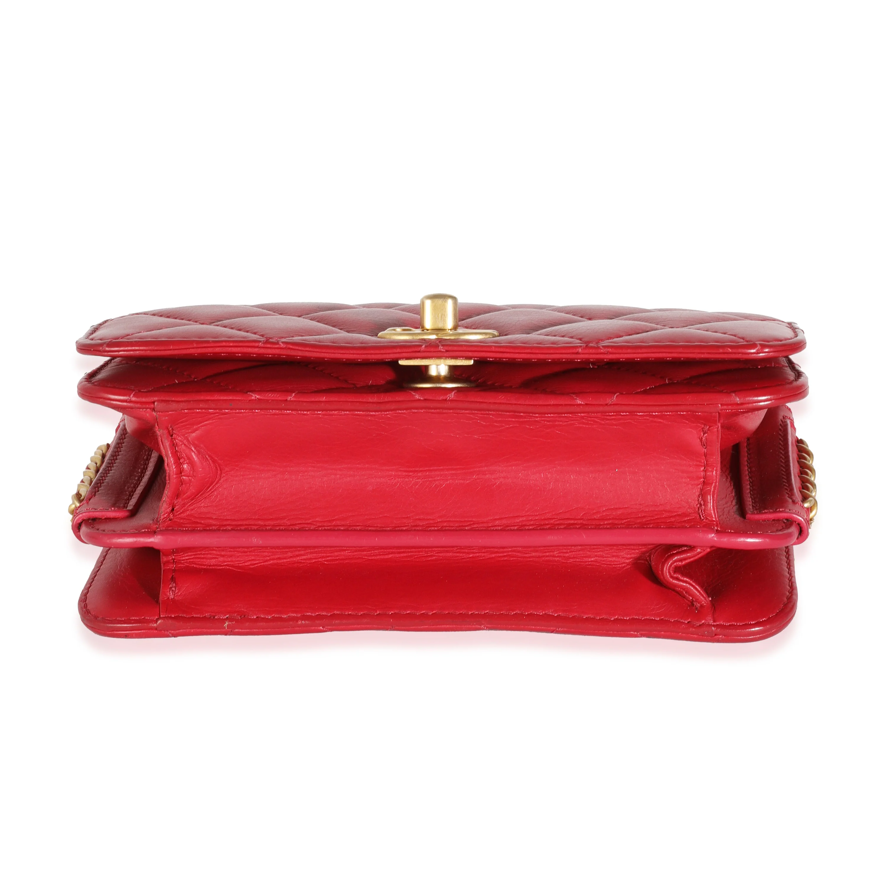 Red Quilted Lambskin Side Chain Mini Flap Bag - Image 5