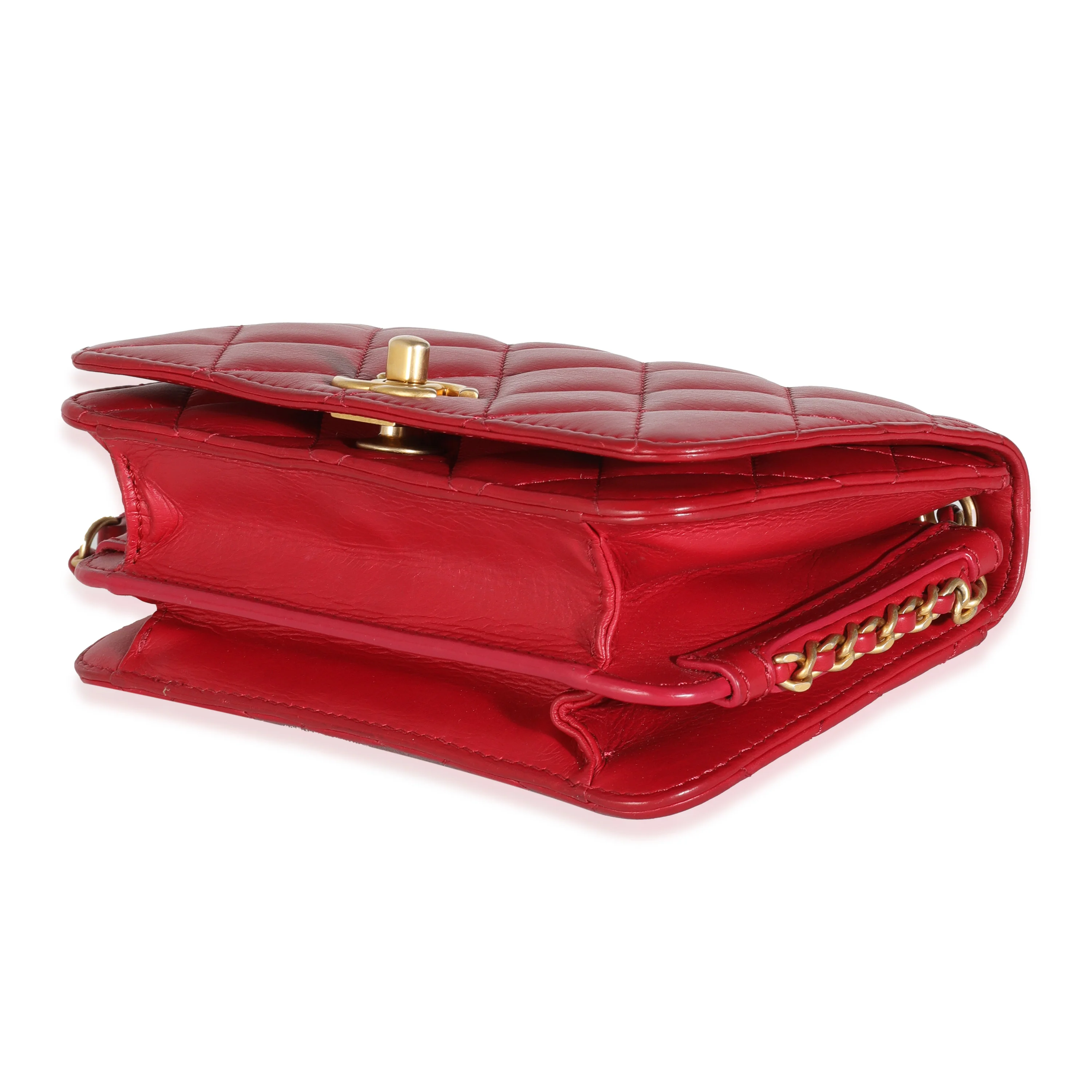 Red Quilted Lambskin Side Chain Mini Flap Bag - Image 6