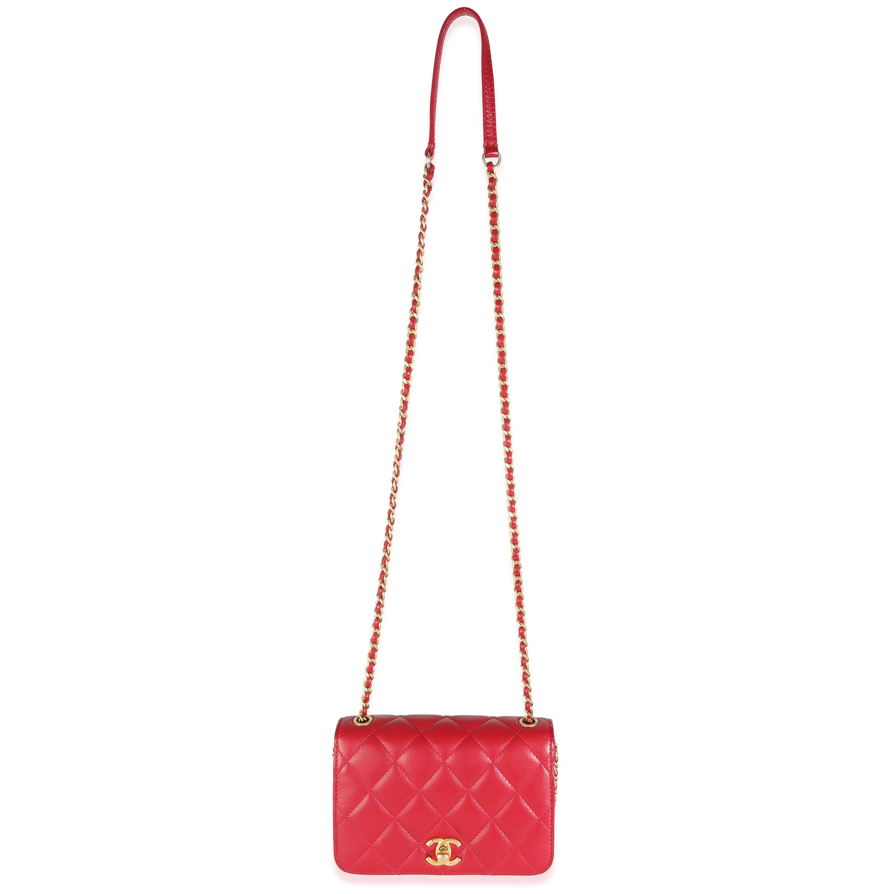 Red Quilted Lambskin Side Chain Mini Flap Bag - Image 8