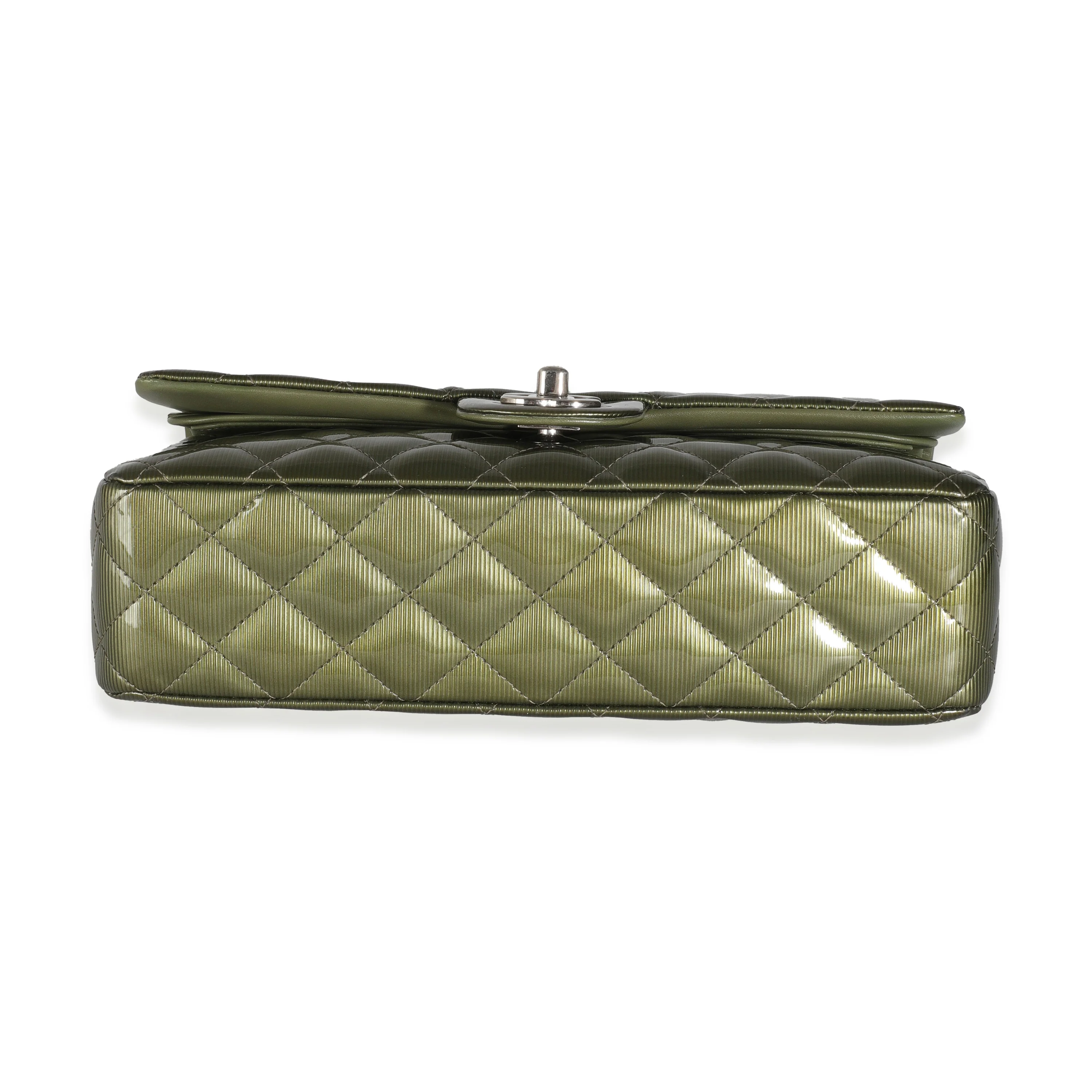 Green Striated Quilted Patent Medium Classic Double Flap Bag - Image 5