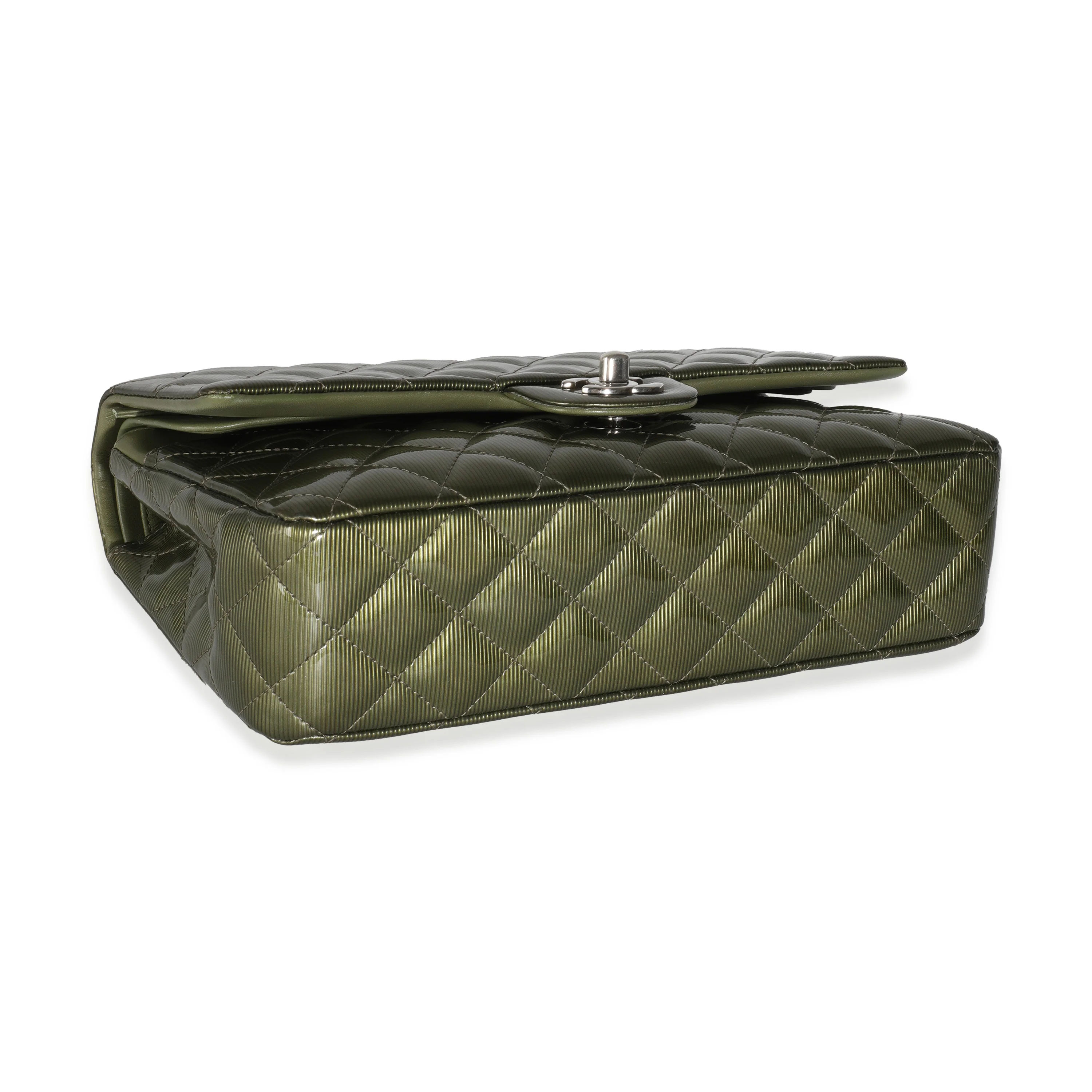 Green Striated Quilted Patent Medium Classic Double Flap Bag - Image 6