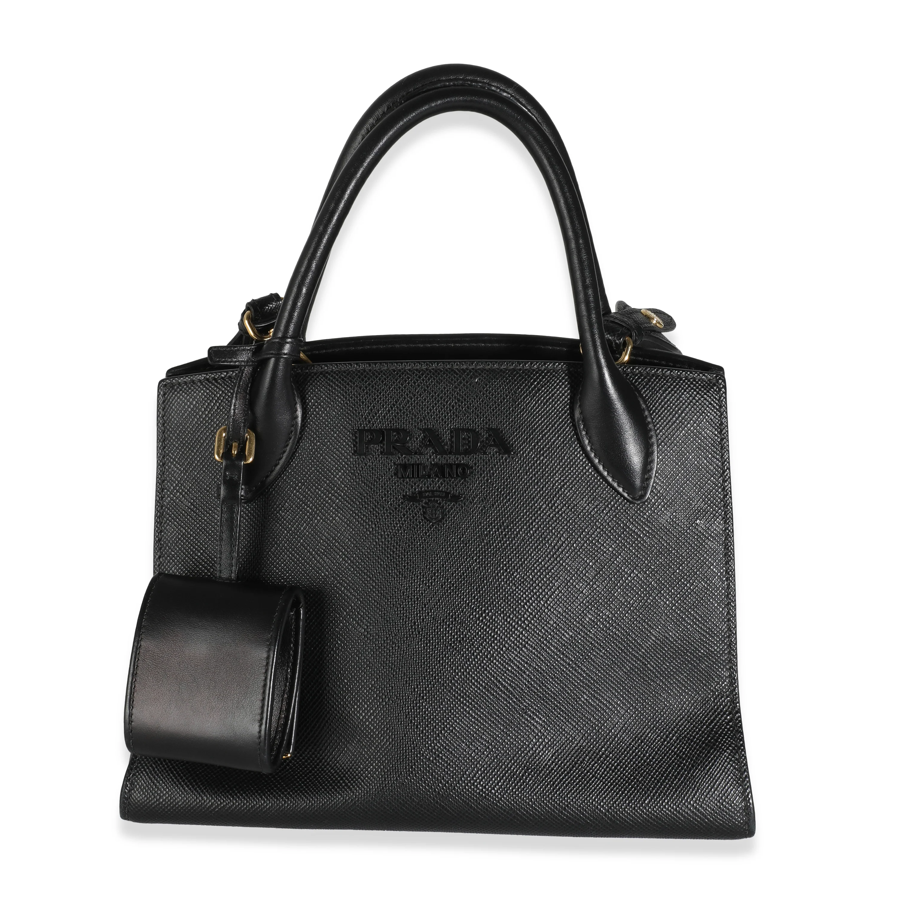 Black Saffiano Medium Monochrome Top Handle Tote