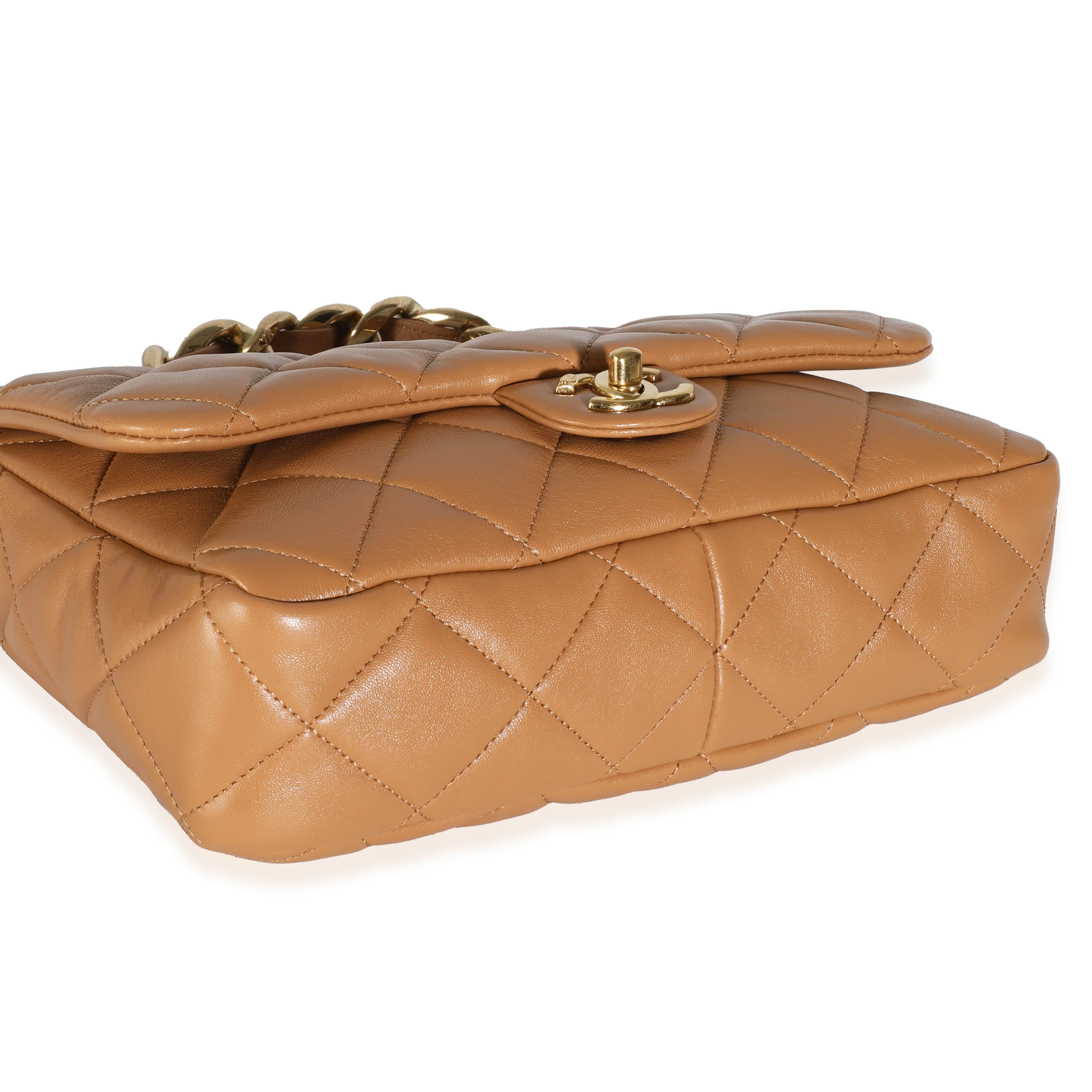 Tan Quilted Lambskin Medium Funky Town Flap Bag - Image 6