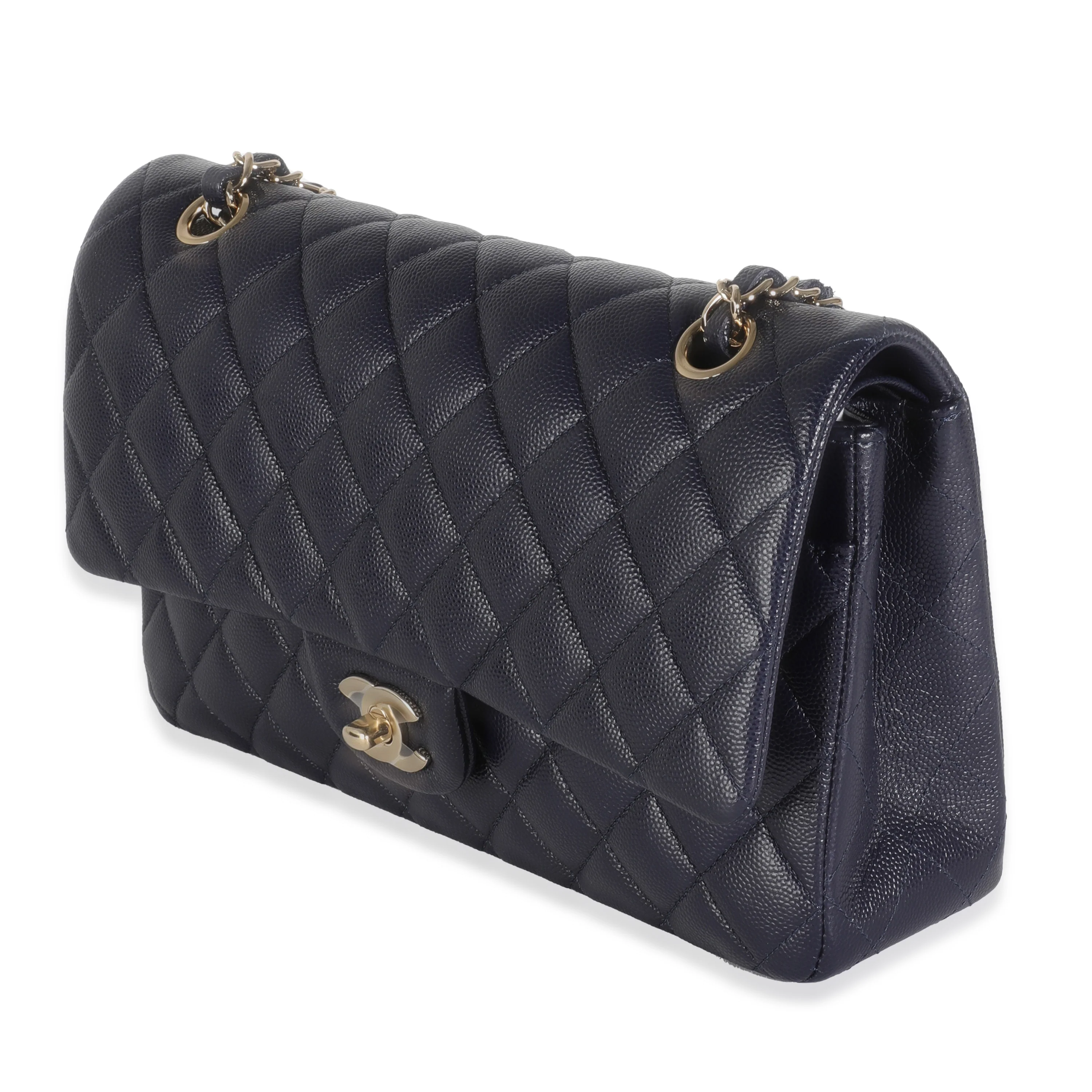 Navy Quilted Caviar Medium Classic Double Flap Handbag - Image 2