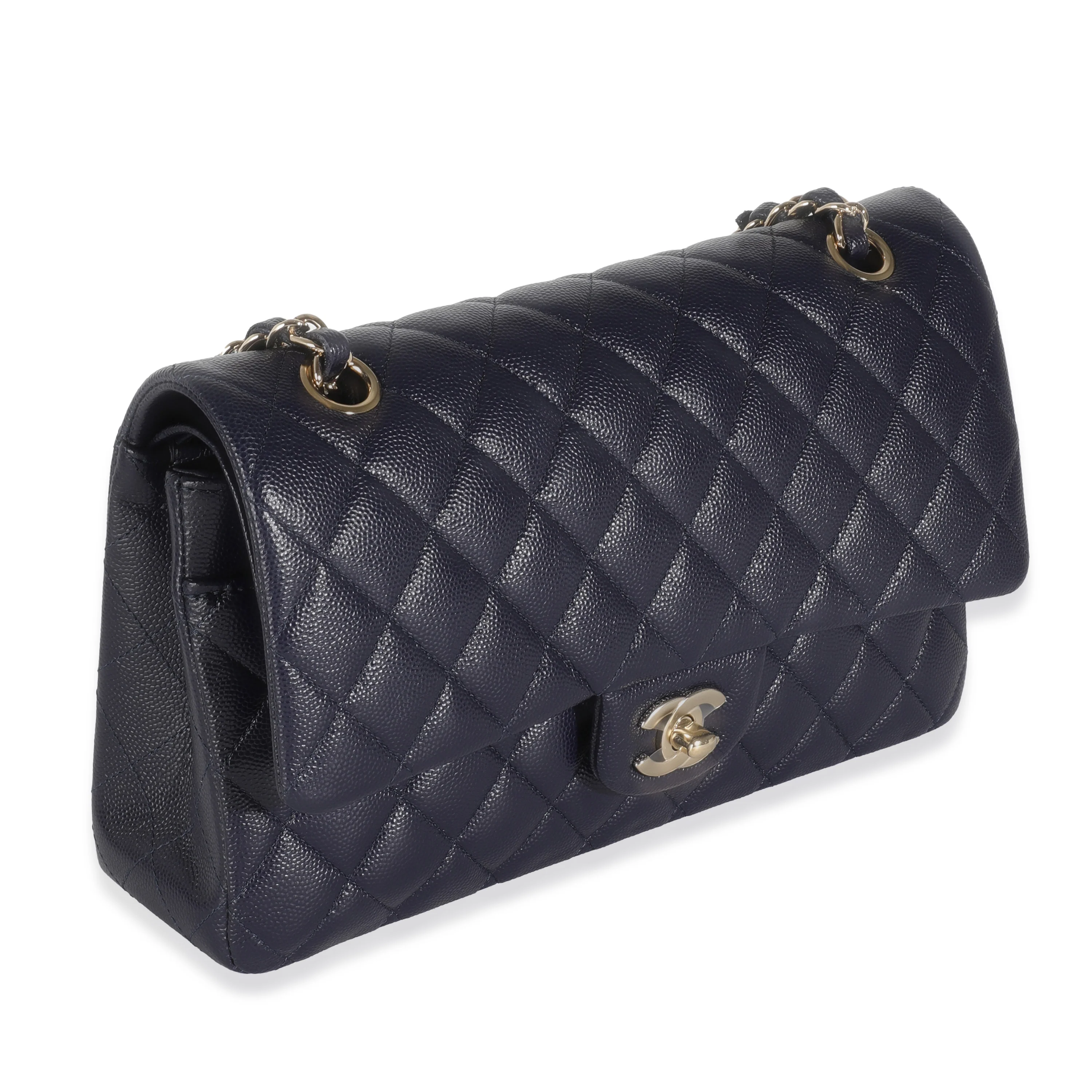 Navy Quilted Caviar Medium Classic Double Flap Handbag - Image 3