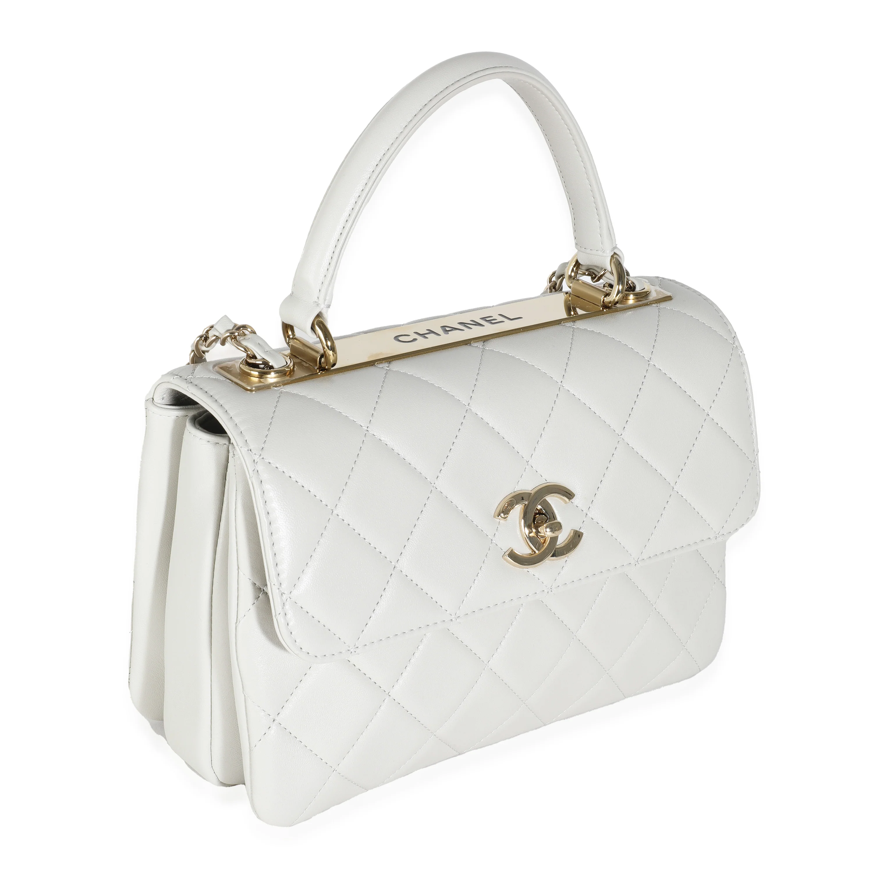 Grey Quilted Lambskin Small Trendy CC Top Handle Flap Bag - Image 3