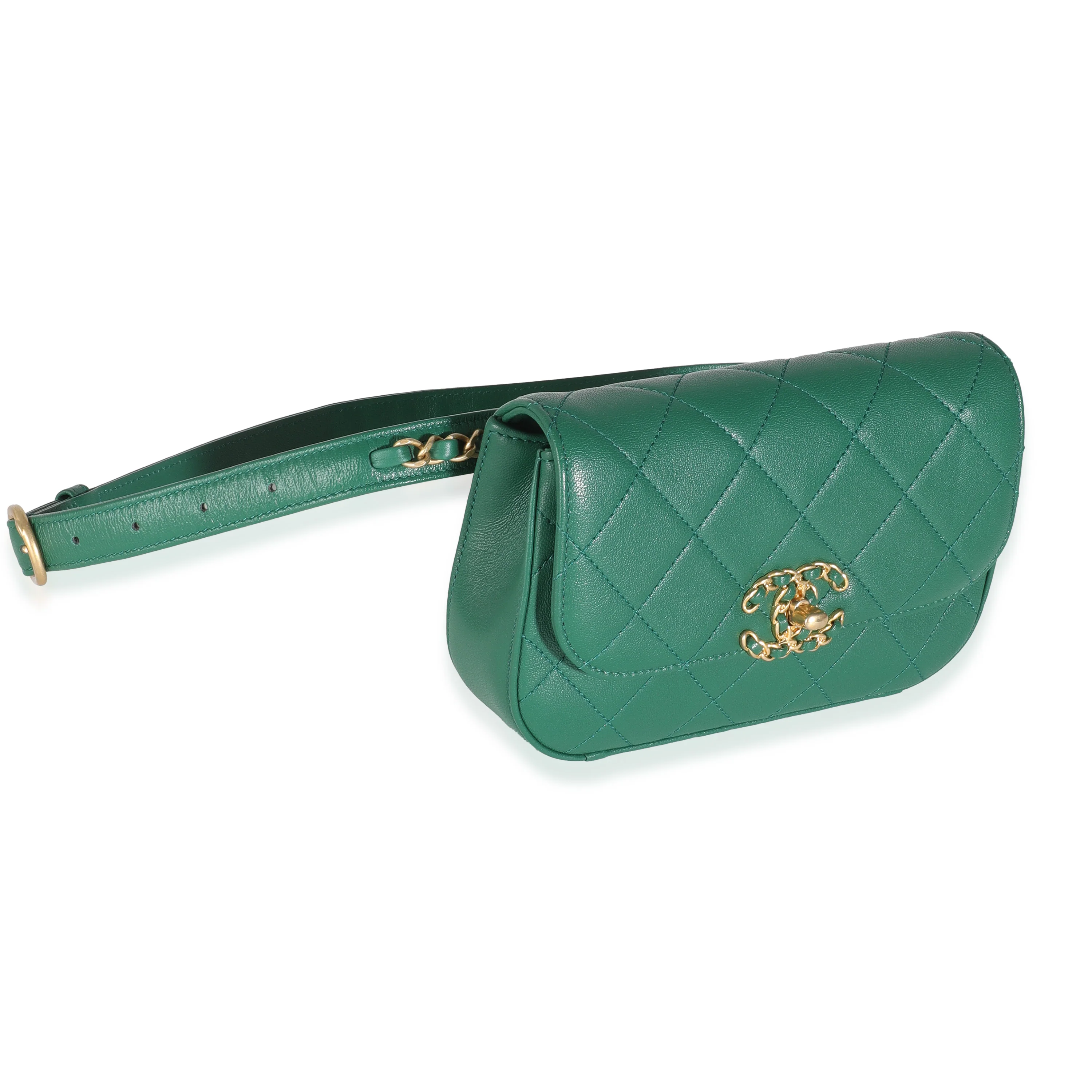 Dark Green Quilted Lambskin Chain Infinity Waist Bag - Image 3