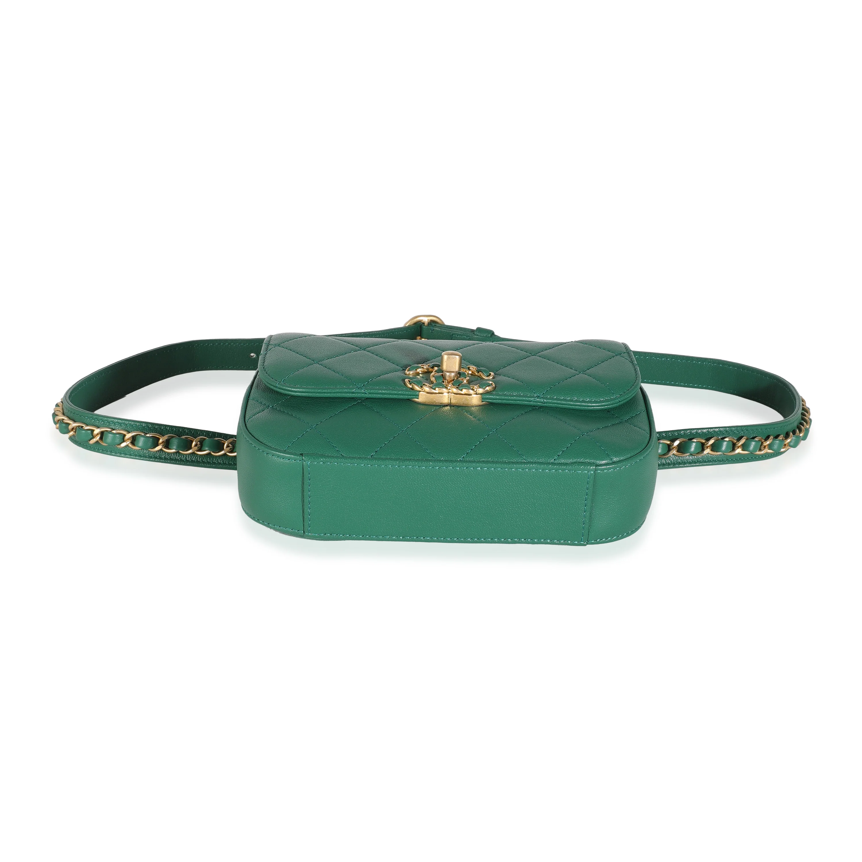 Dark Green Quilted Lambskin Chain Infinity Waist Bag - Image 5