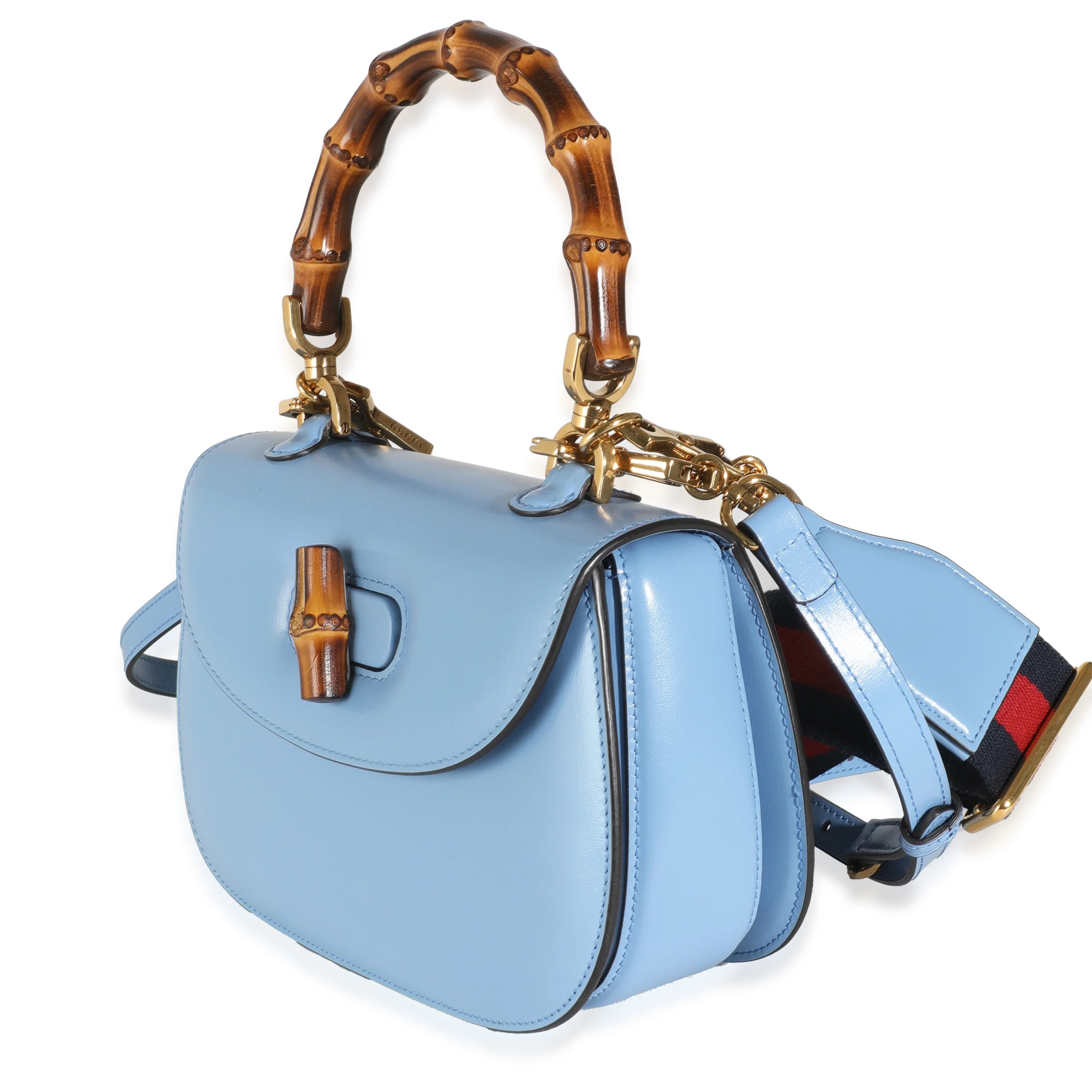 Blue Boarded Dyana Lux Calfskin Web Small Bamboo 1947 Top Handle Bag - Image 2