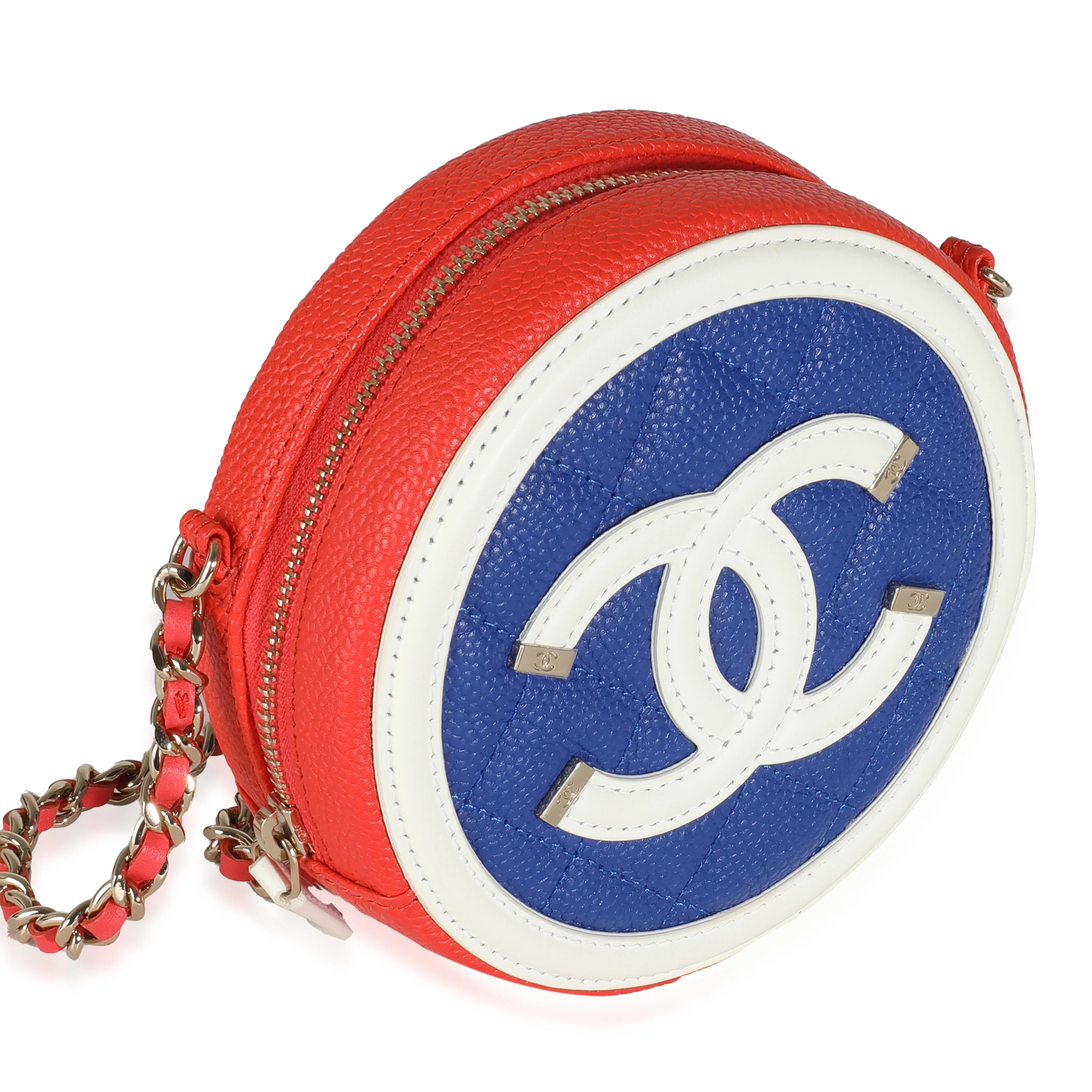 Multicolor Quilted Caviar Round Filigree Handbag With Chain - Image 3
