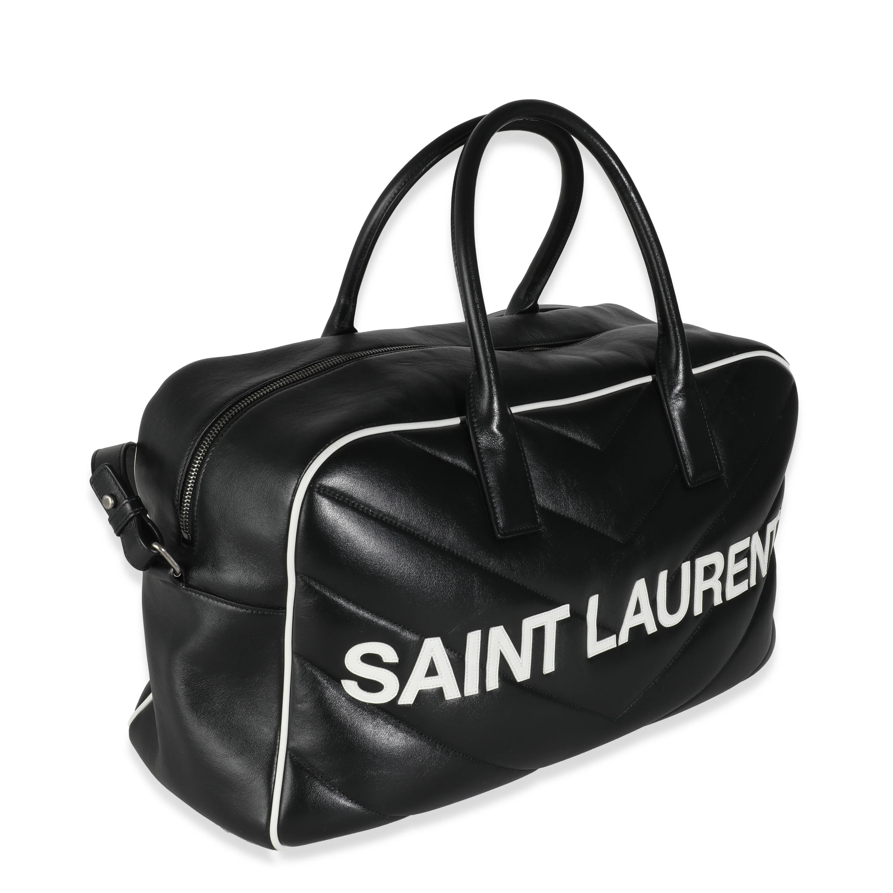 Black Calfskin Medium Miles Logo Bowler Duffle Bag - Image 4