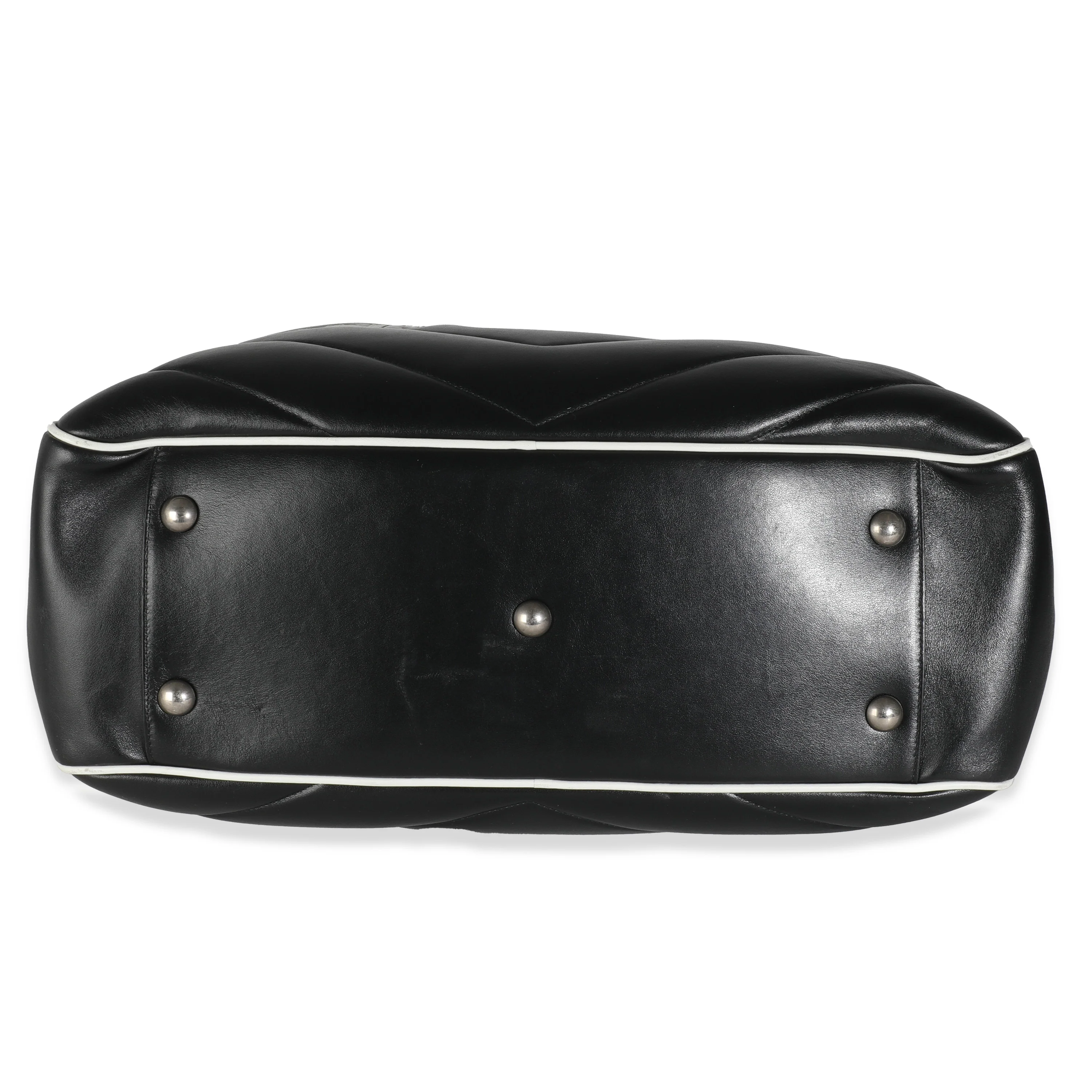 Black Calfskin Medium Miles Logo Bowler Duffle Bag - Image 7