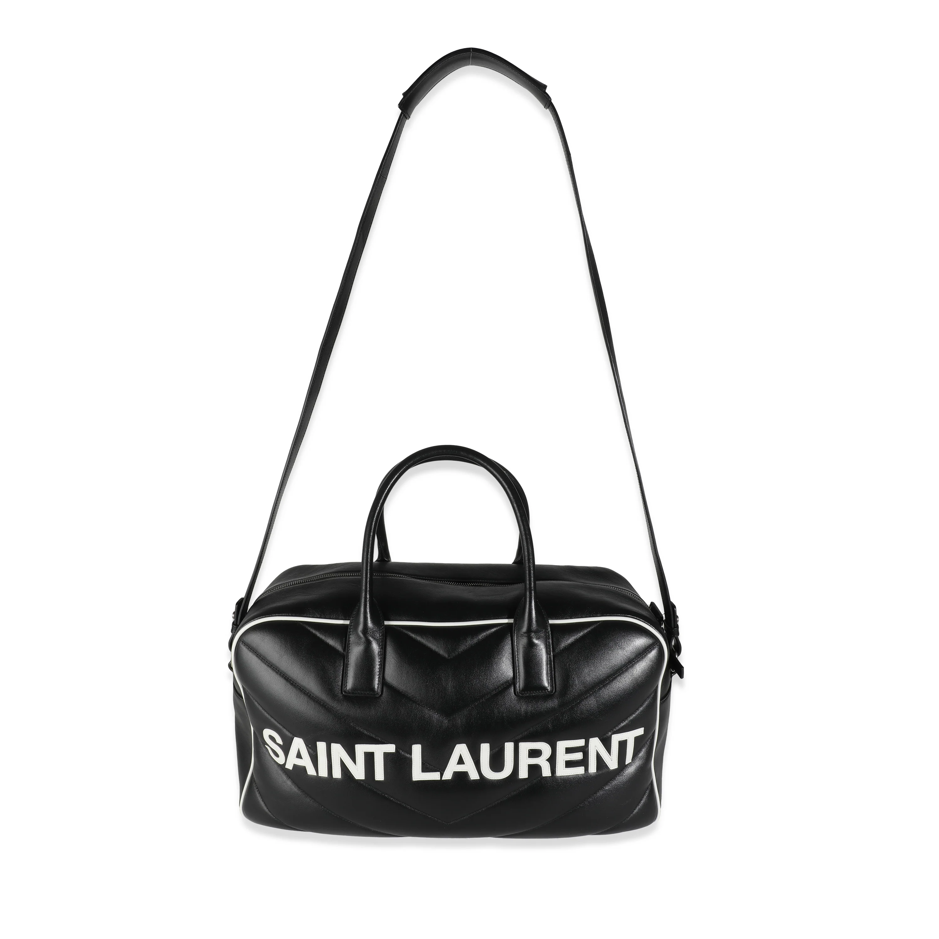 Black Calfskin Medium Miles Logo Bowler Duffle Bag - Image 9