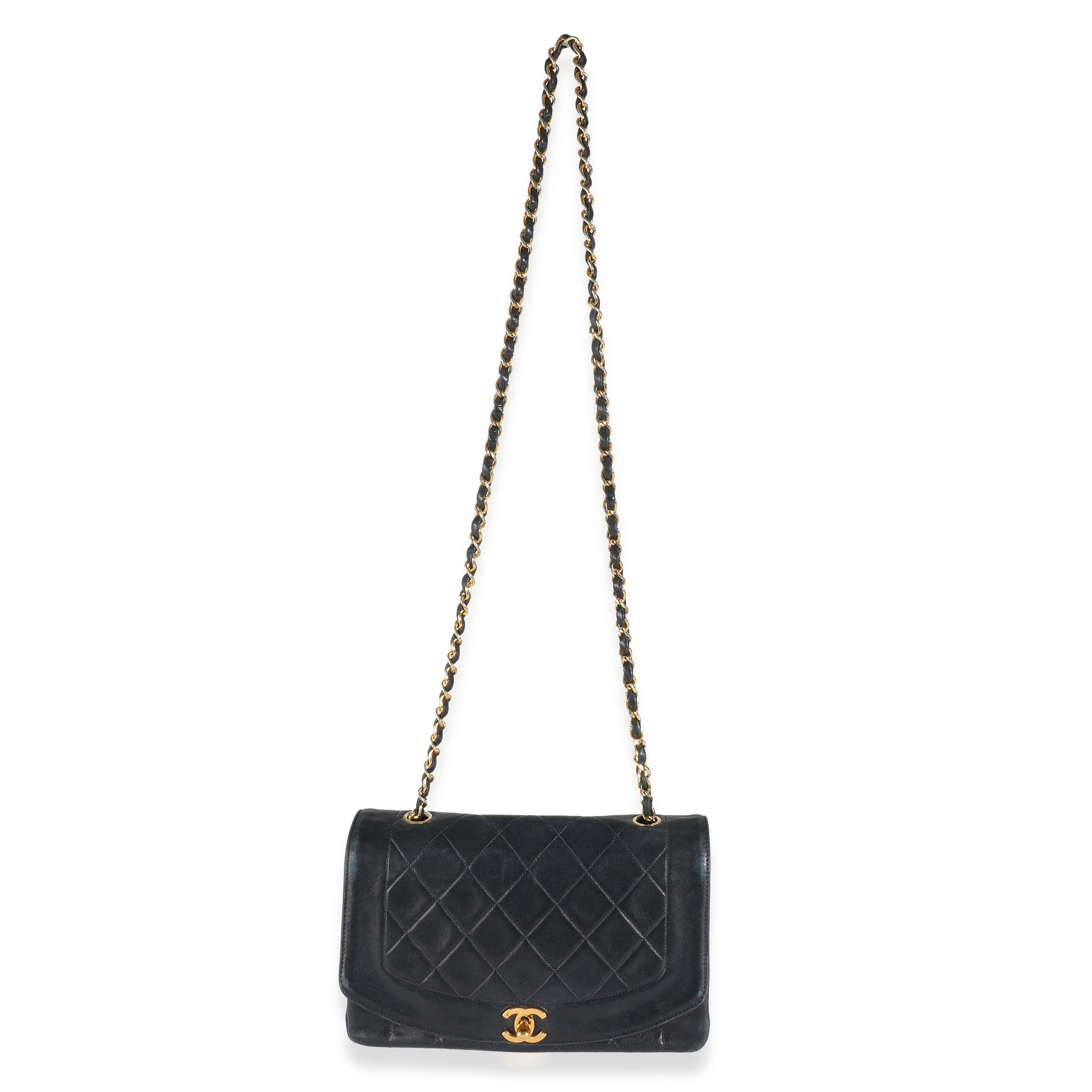 Vintage Navy Quilted Lambskin Medium Diana Flap Bag - Image 7
