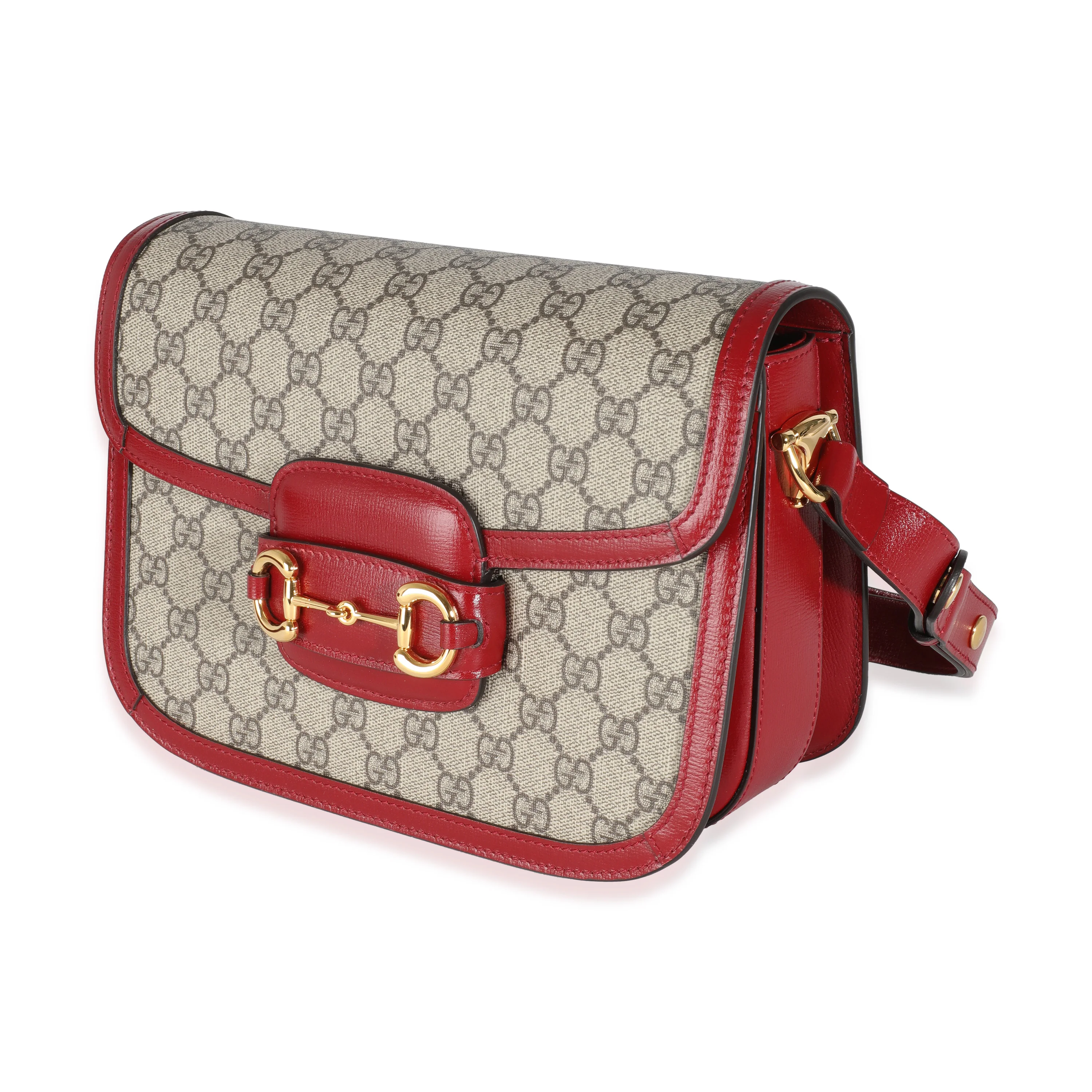 Red Calfskin Beige GG Supreme Canvas Horsebit 1955 Shoulder Bag - Image 2