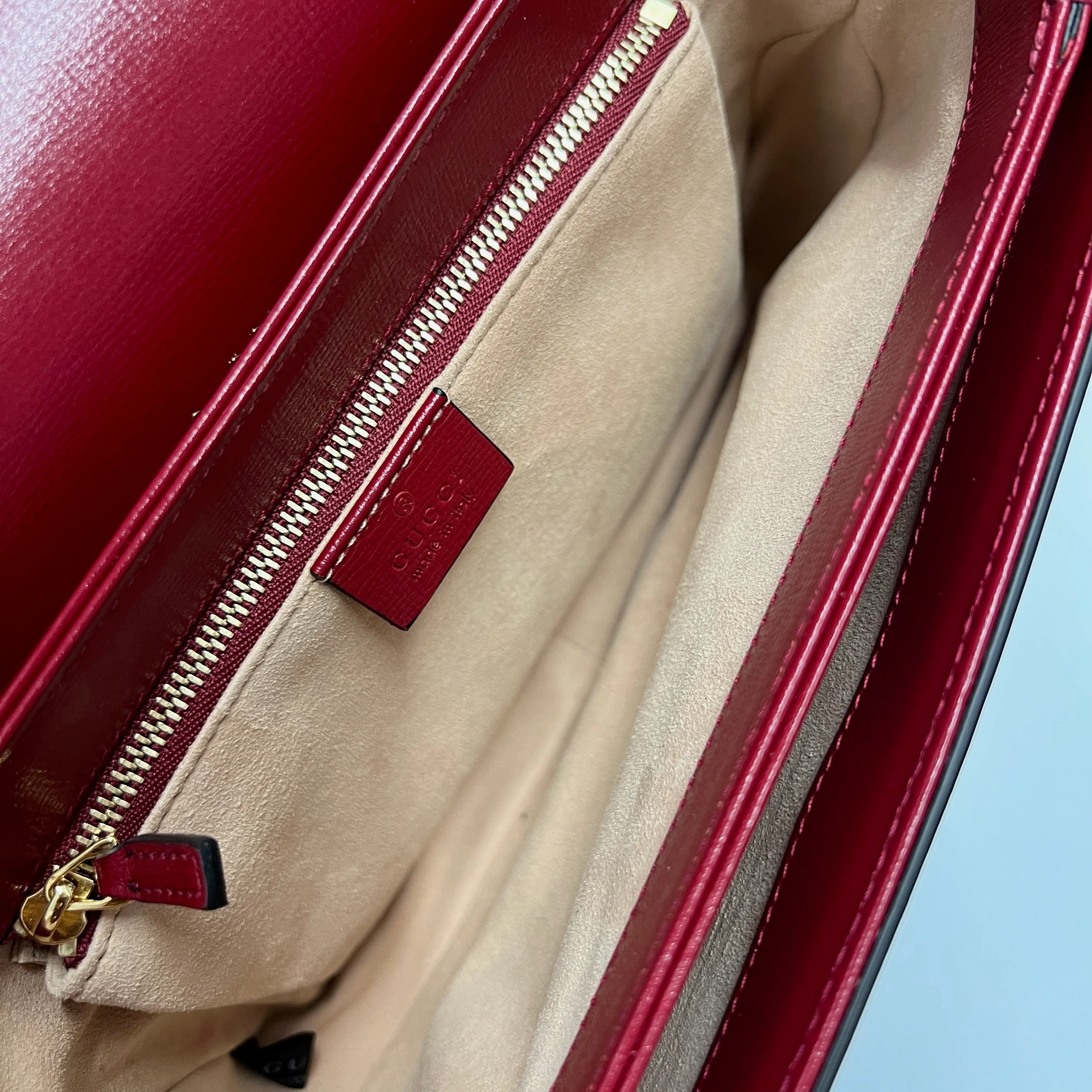 Red Calfskin Beige GG Supreme Canvas Horsebit 1955 Shoulder Bag - Image 9