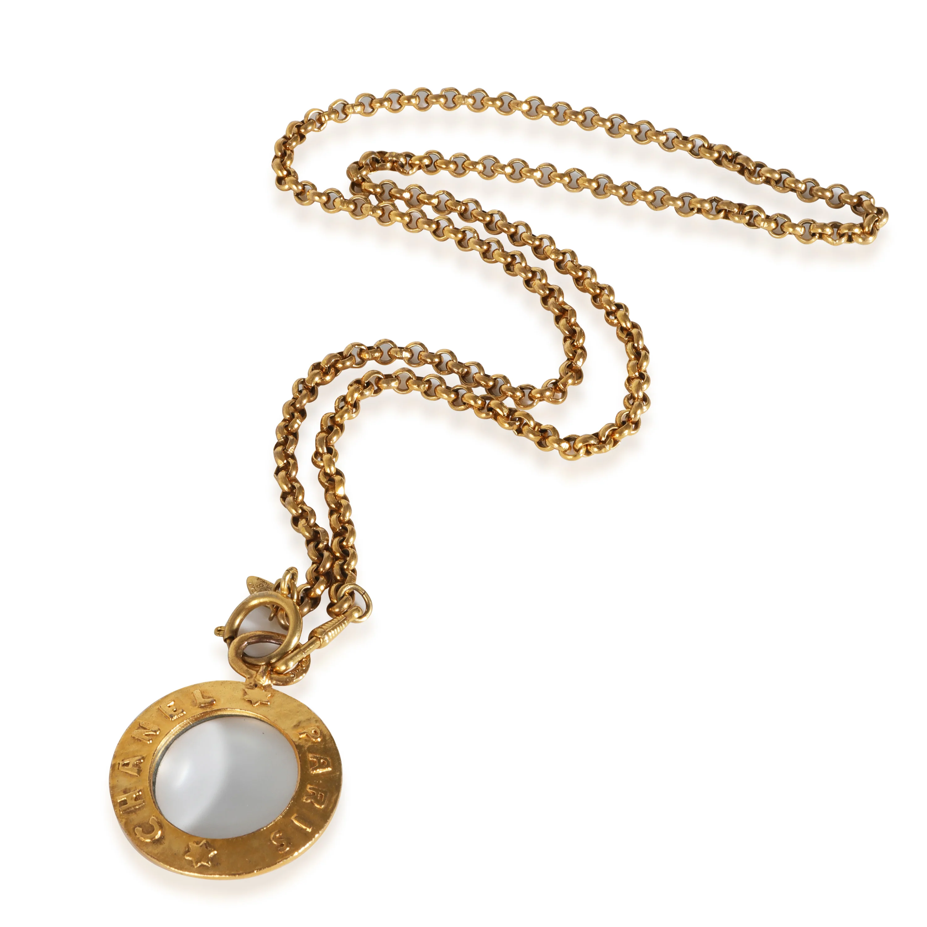 Vintage Magnifying Glass Pendant Necklace Yellow Gold Plated - Image 2