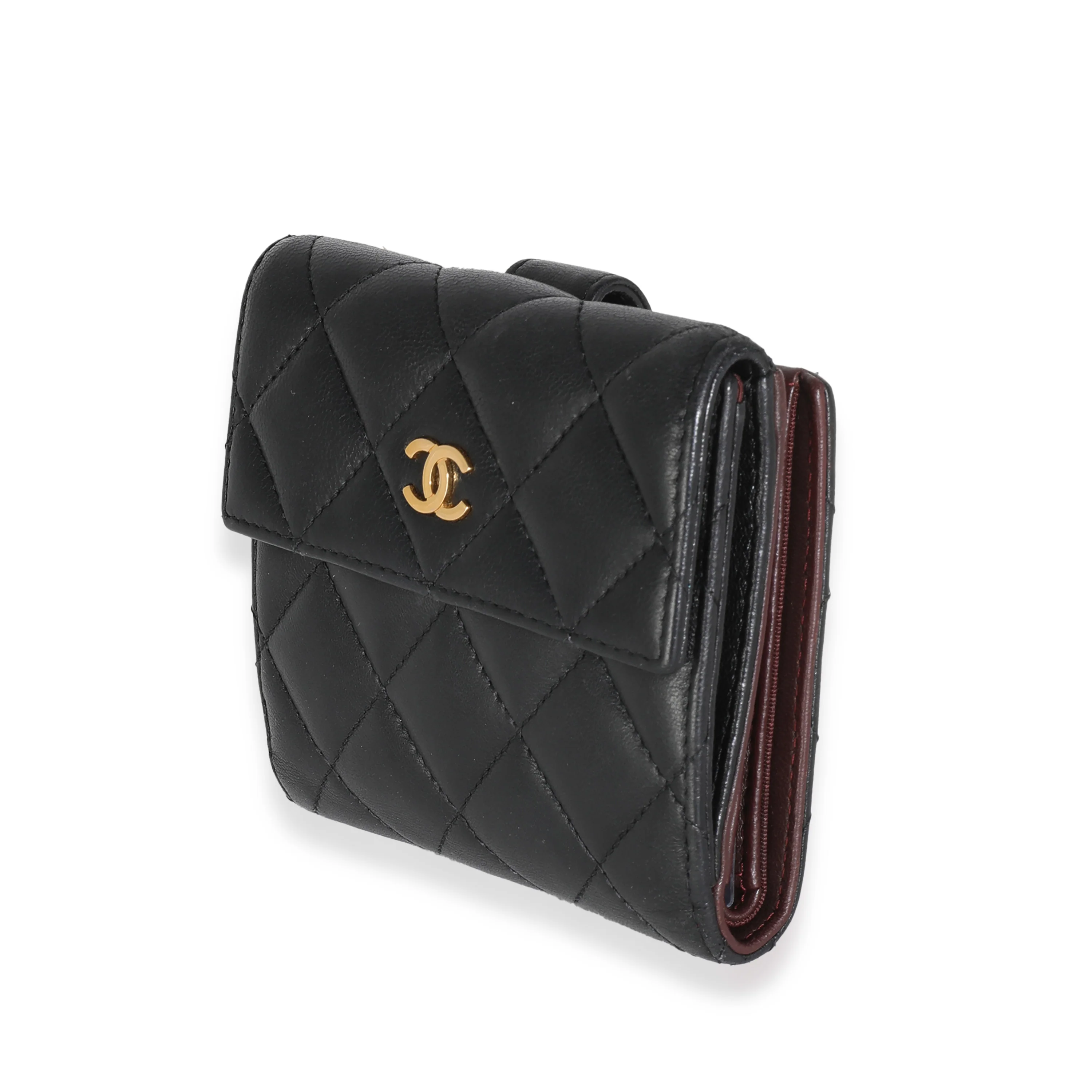 Black Quilted Lambskin Compact Wallet - Image 2