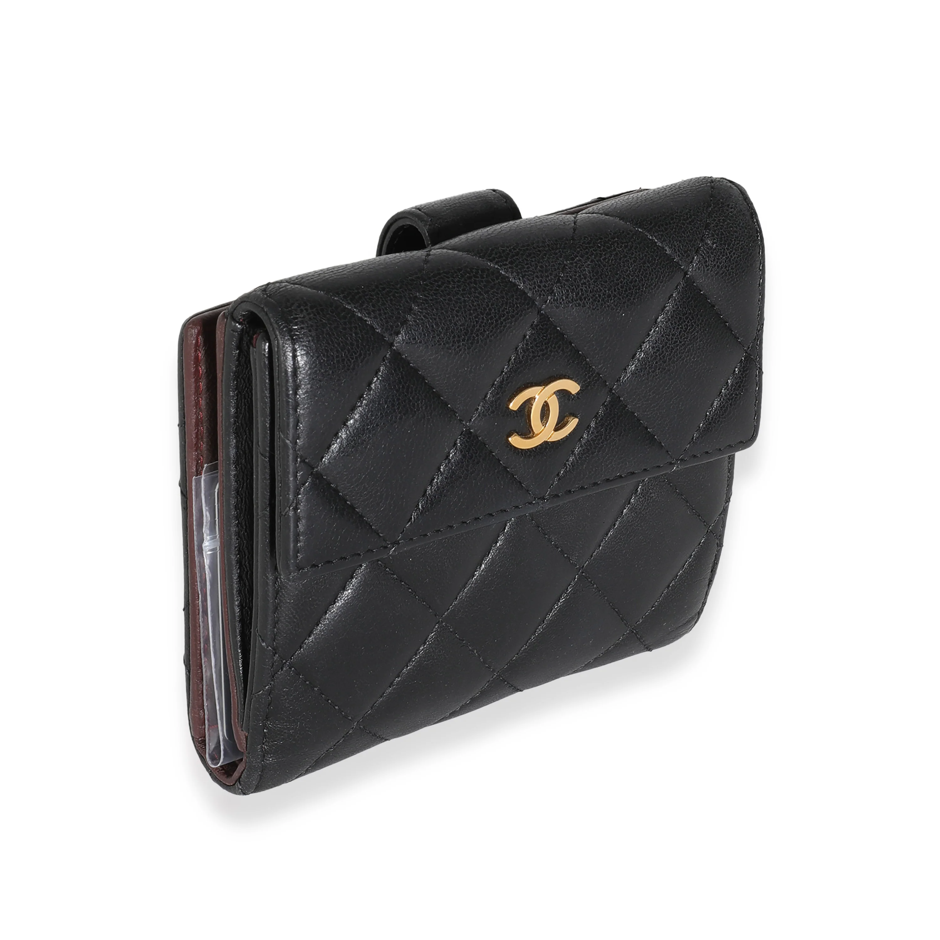 Black Quilted Lambskin Compact Wallet - Image 3