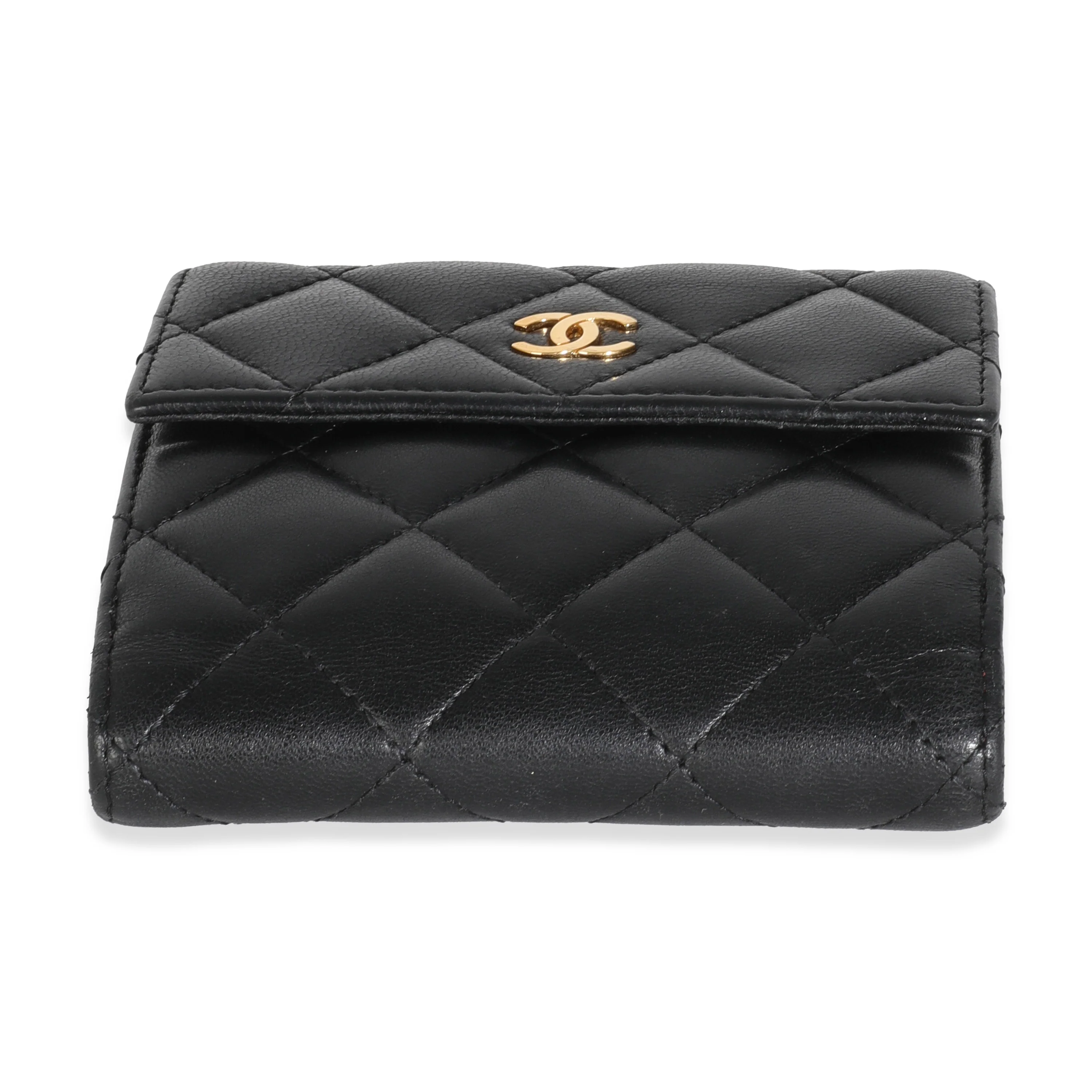 Black Quilted Lambskin Compact Wallet - Image 5