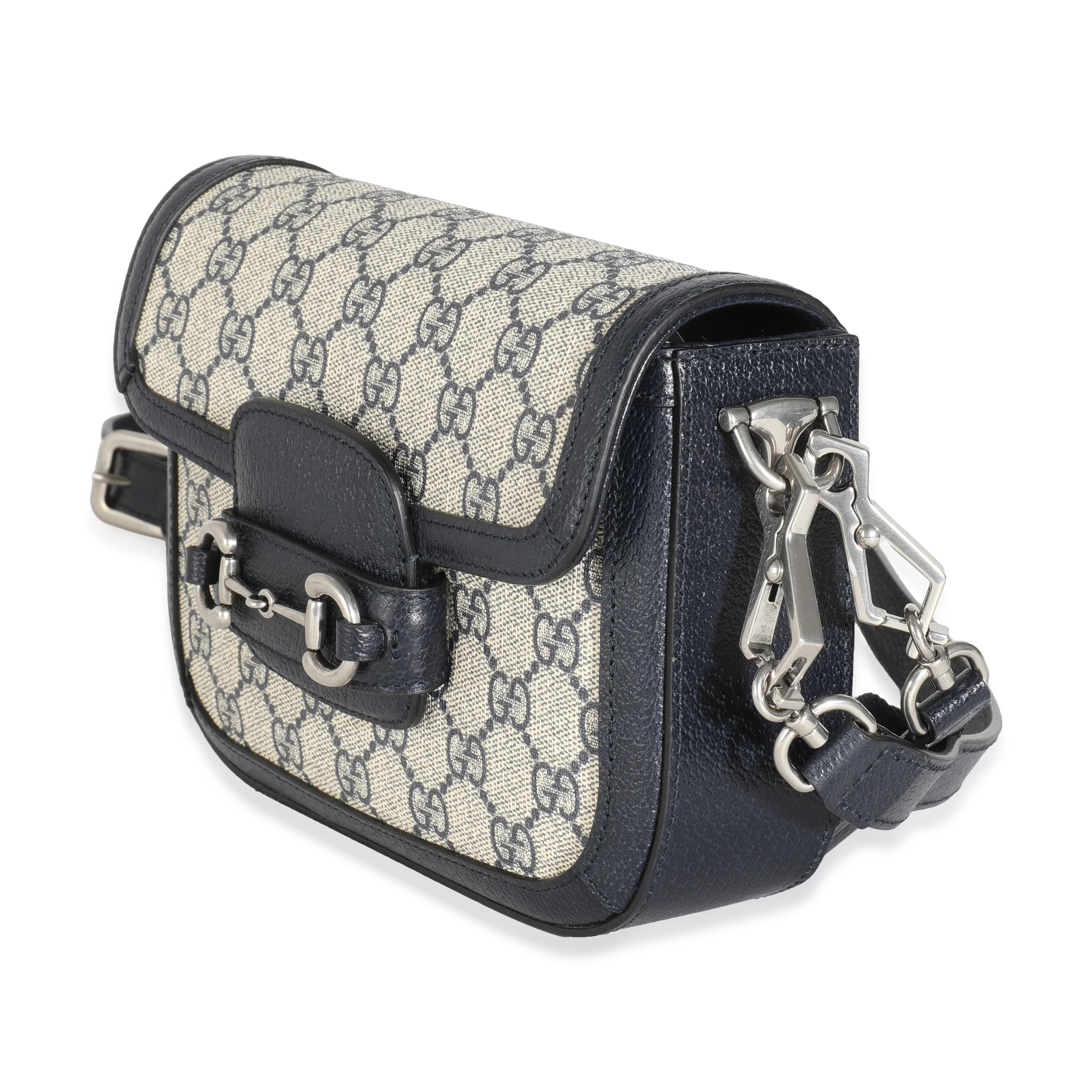 Navy Beige GG Supreme Mini Horsebit 1955 Shoulder Bag - Image 2