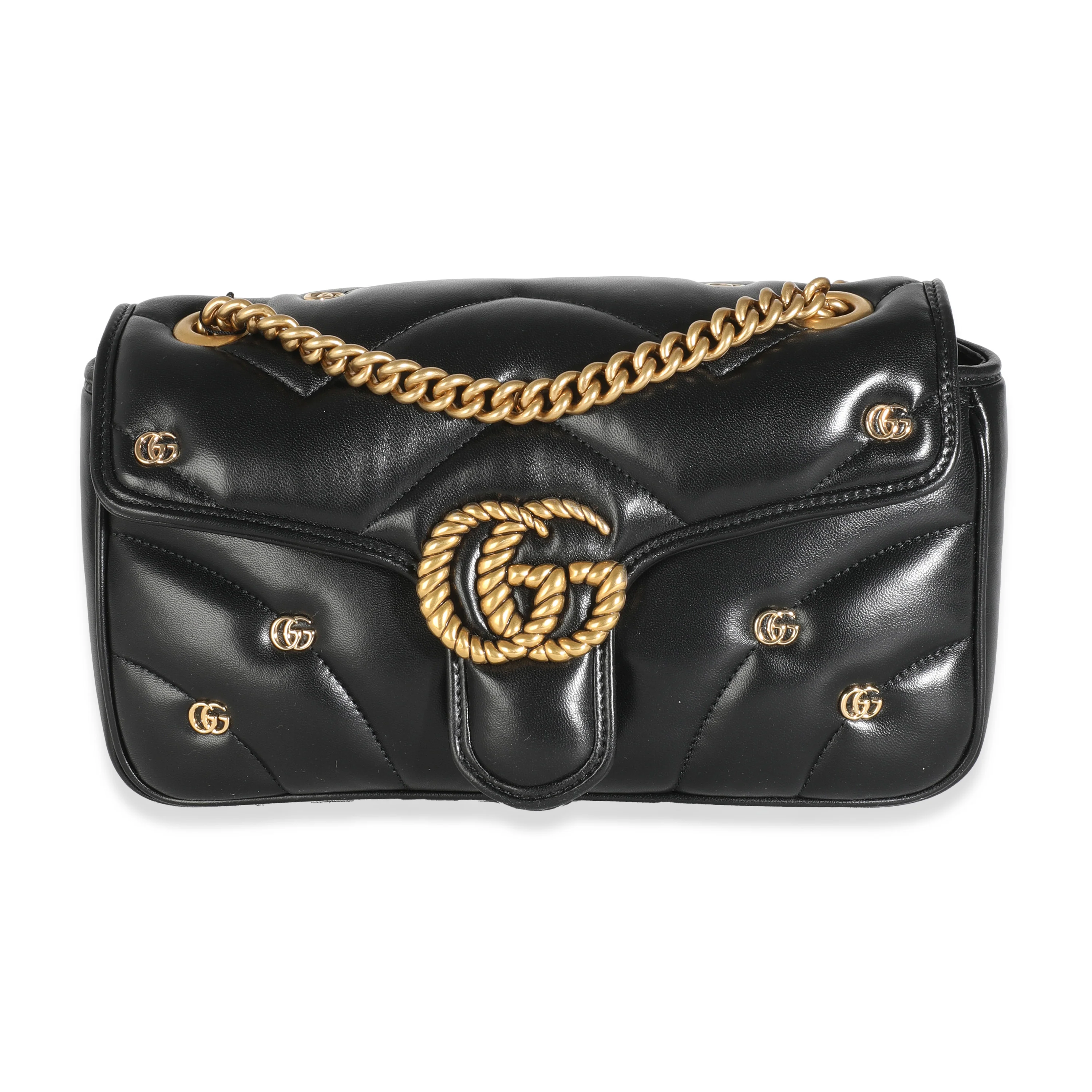 Black Matelasse Calfskin Embellished GG Marmont Bag