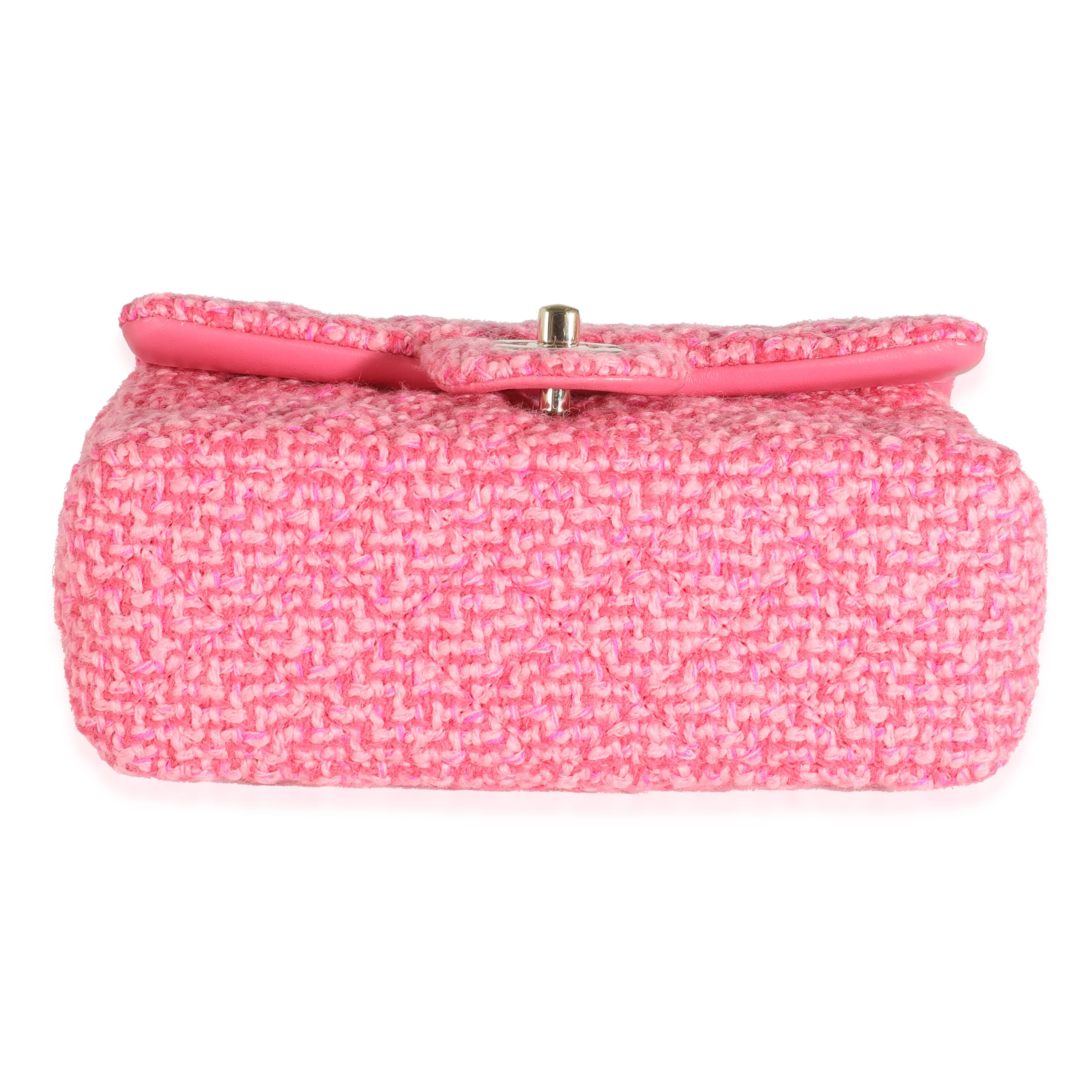 Pink Quilted Wool Tweed Mini Rectangular Flap Bag - Image 4