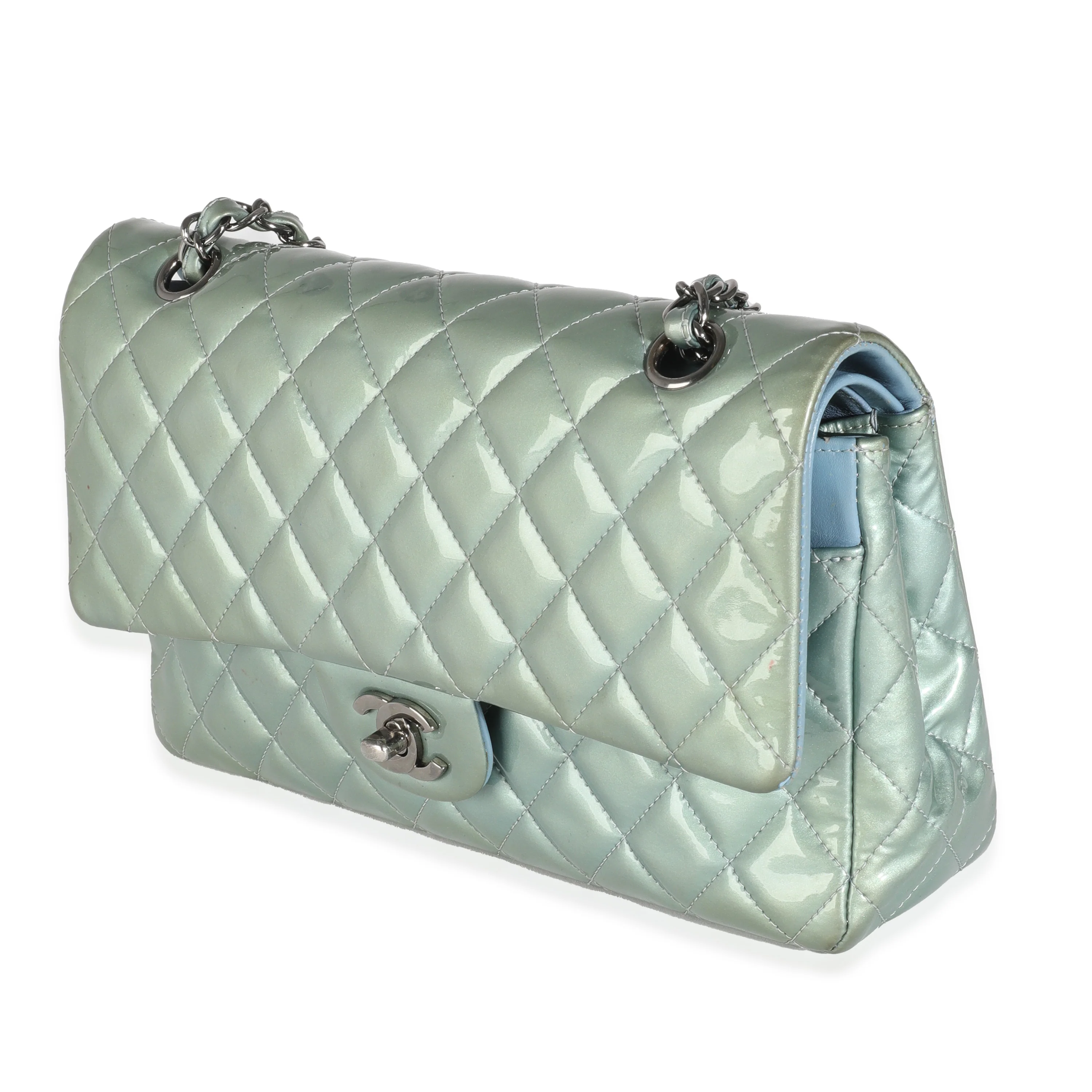 Green Quilted Patent Medium Classic Double Flap Bag - Image 2