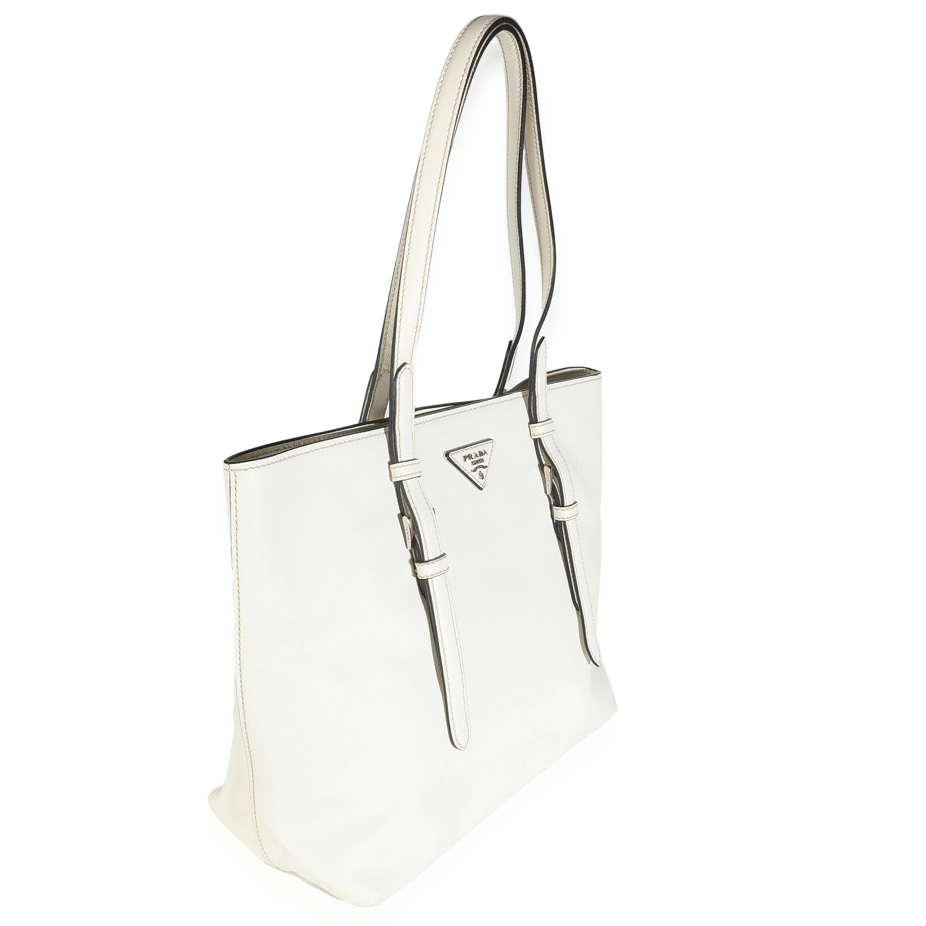 White Saffiano Double Buckle Open Tote - Image 2